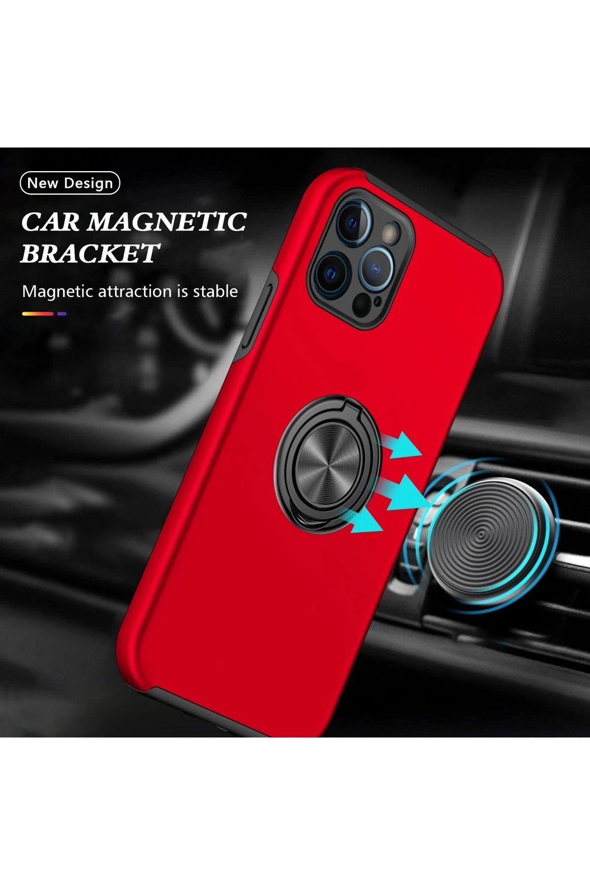 NewFace iPhone 12 Pro Max Kılıf Elit Yüzüklü Kapak - Kırmızı FLKRY