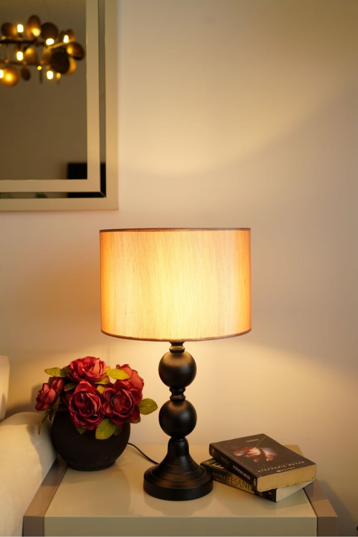retro home design Siyah Dejavu Silindir Bal Kumaşlı Masa Lambası Abajur Salon Yatak Odası