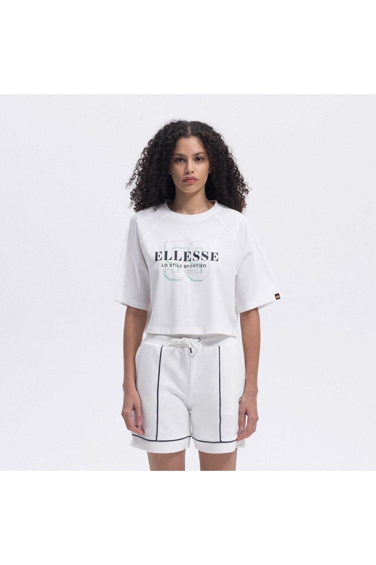Ellesse EF443-OF Bisiklet Yaka Crop Kadın T-Shirt - Kırık Beyaz