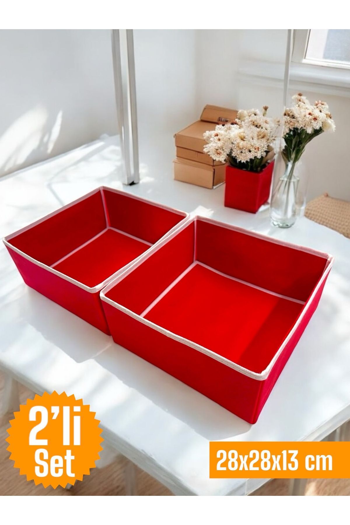 Balkan Room 2'li Kırmızı Çekmece İçi Düzenleyici Organizer Set - Çok Amaçlı Dolap İçi Kutu Seti ( 28*28*13cm )