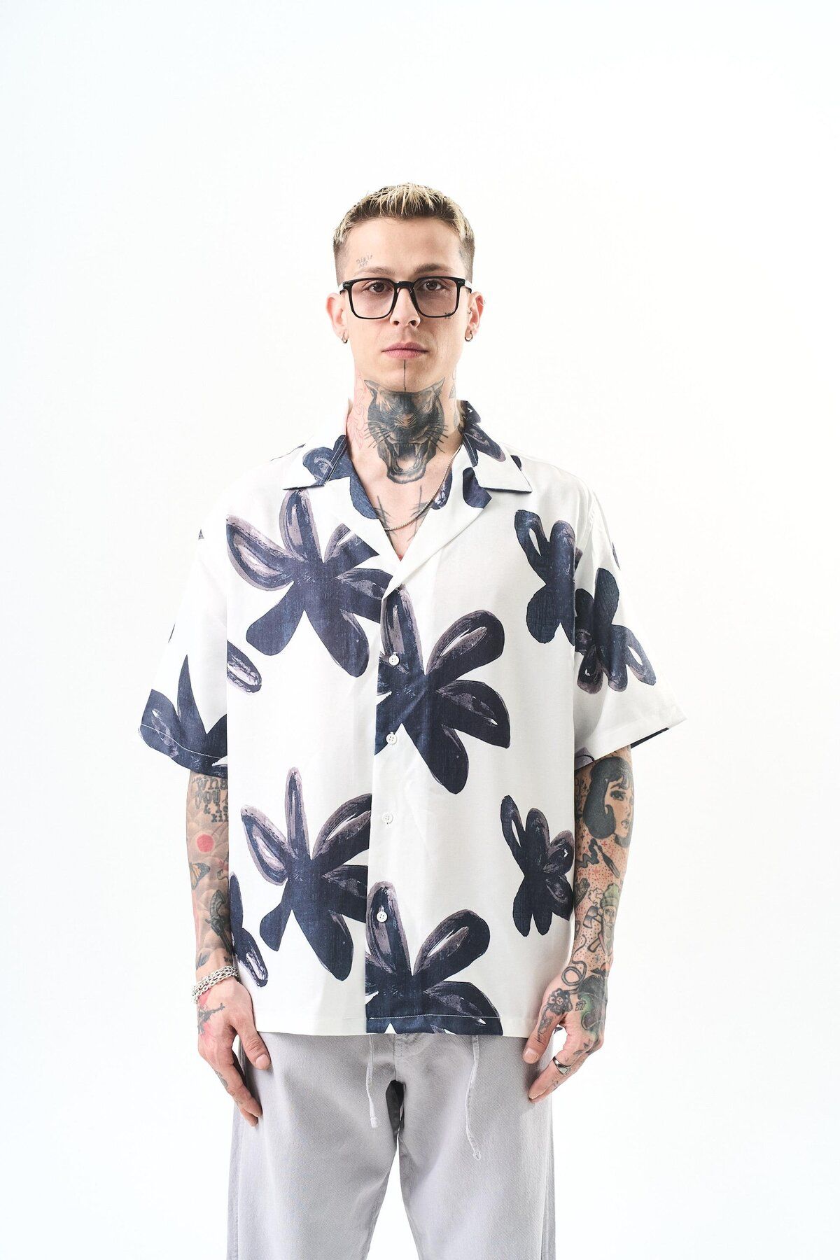 Respire Erkek Flow Pattern Baskılı Oversize Gömlek Beyaz