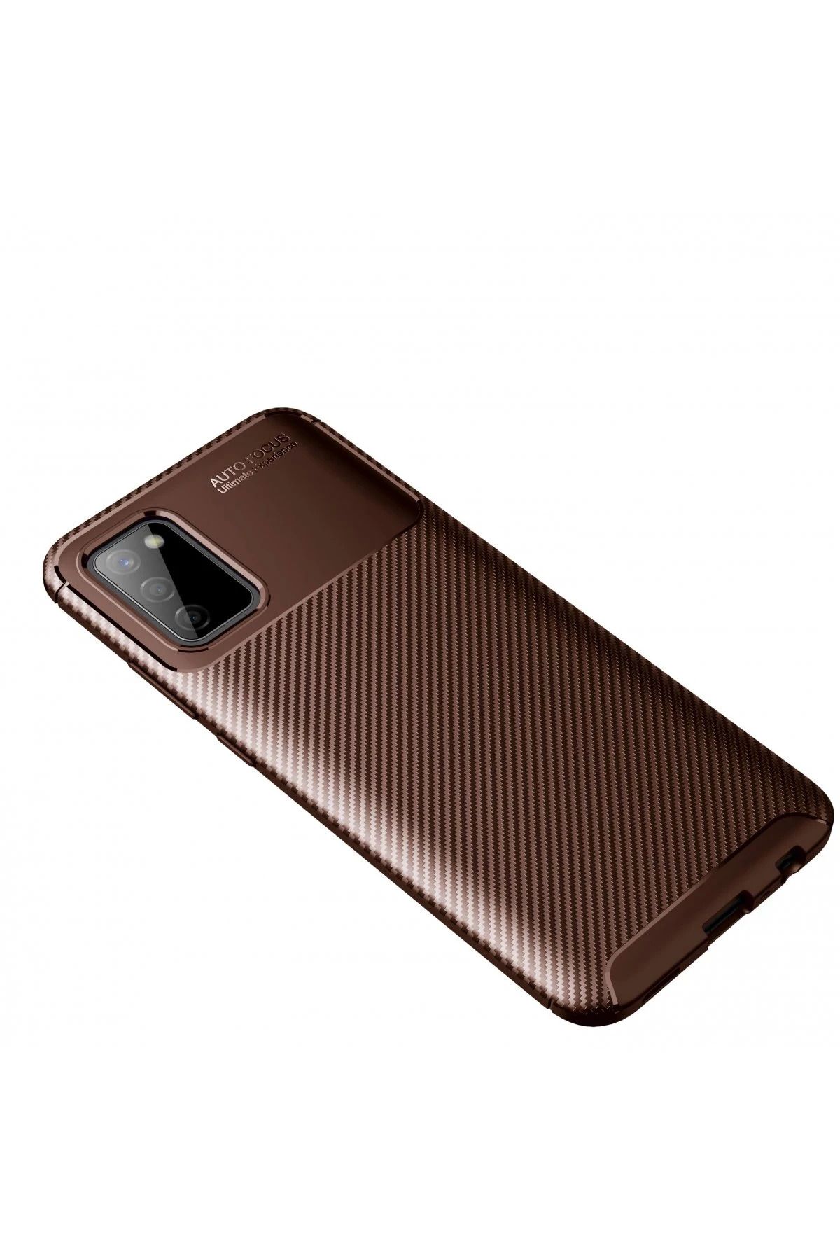 NewFace Samsung Galaxy A02S Kılıf Auto Focus Karbon Kapak - Kahverengi SVLRS