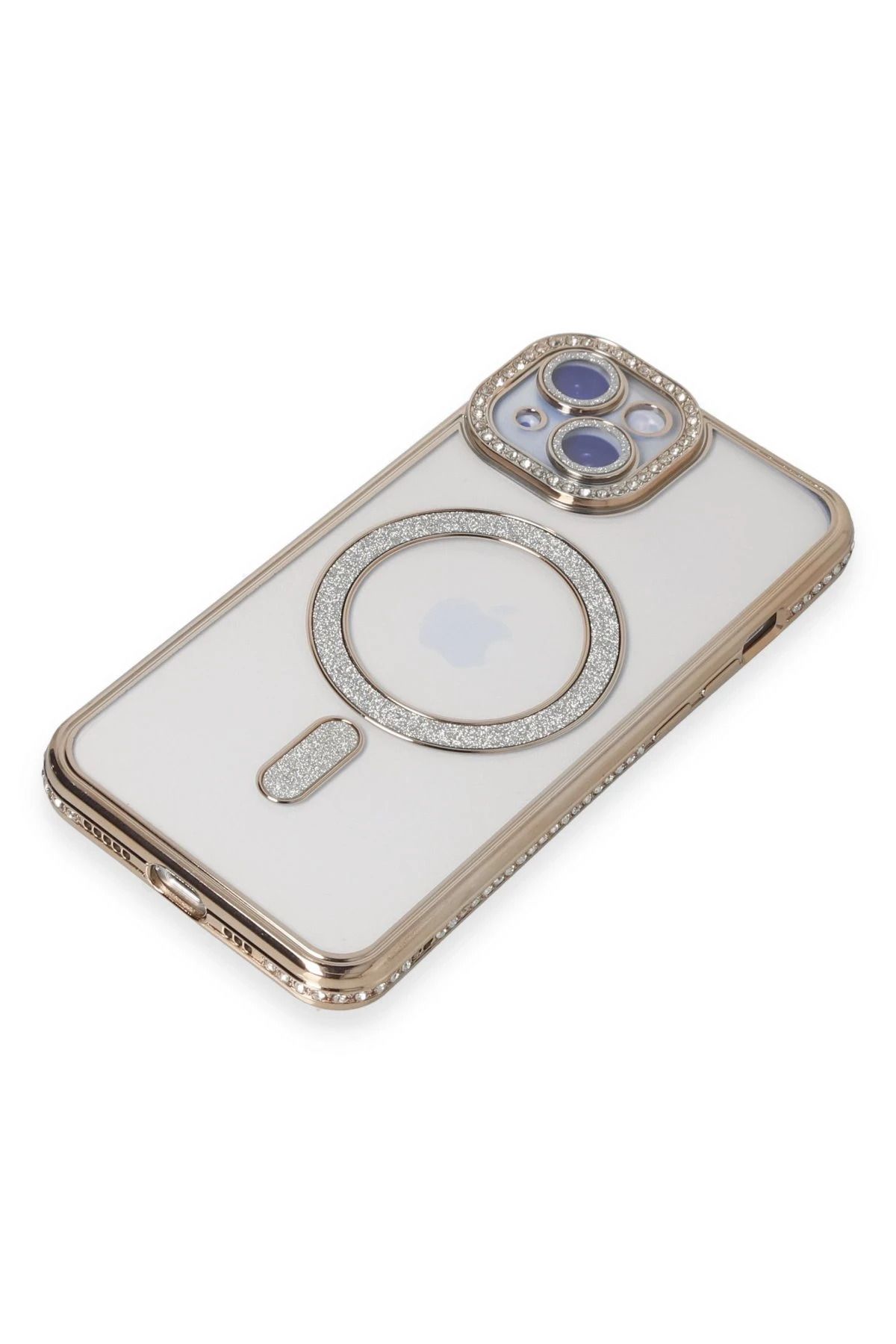 NewFace iPhone 15 Kılıf Joke Simli Magneticsafe Kılıf - Gold GLSTD