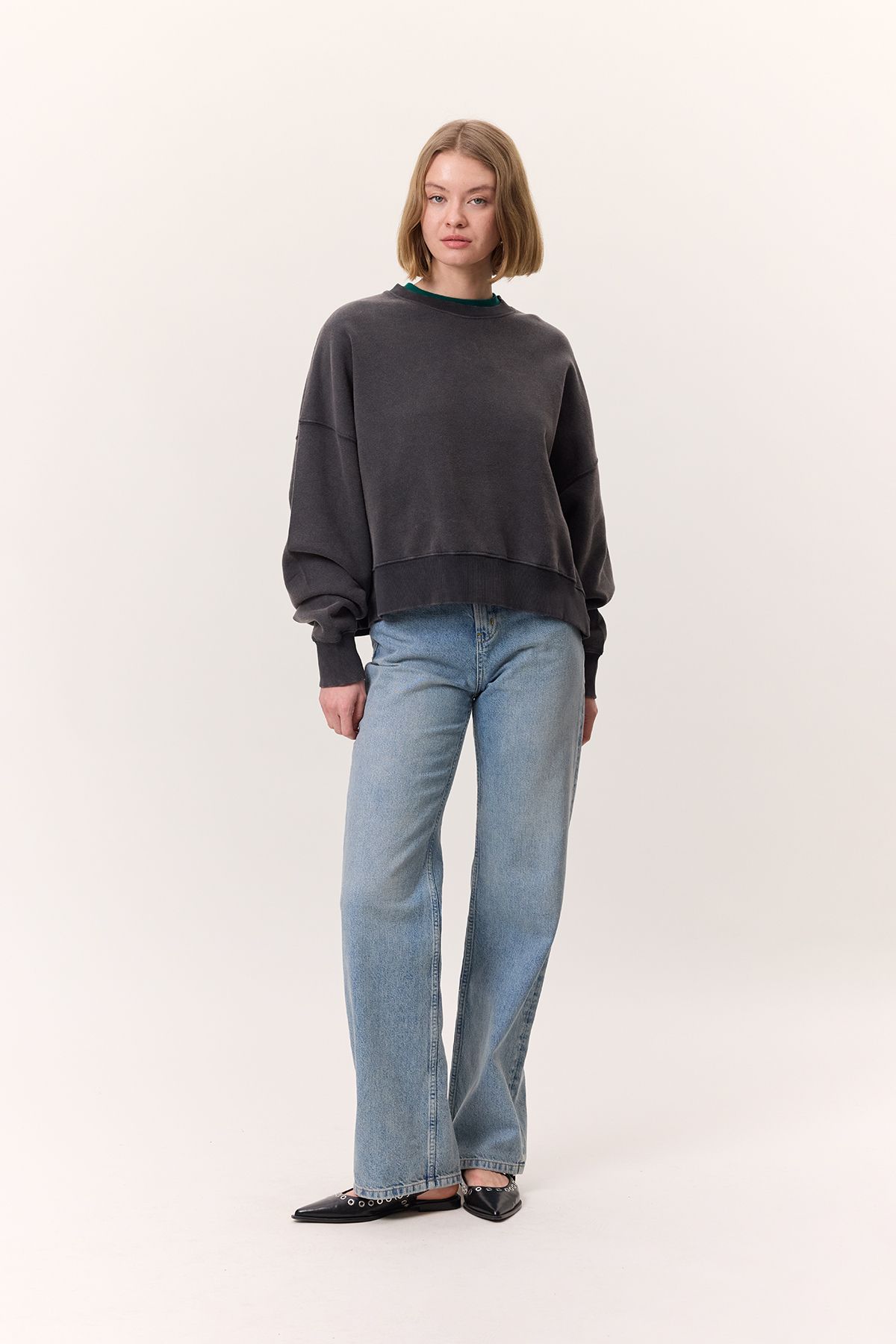 Manuka YIKAMA EFEKTLİ SWEATSHIRT ANTRASİT