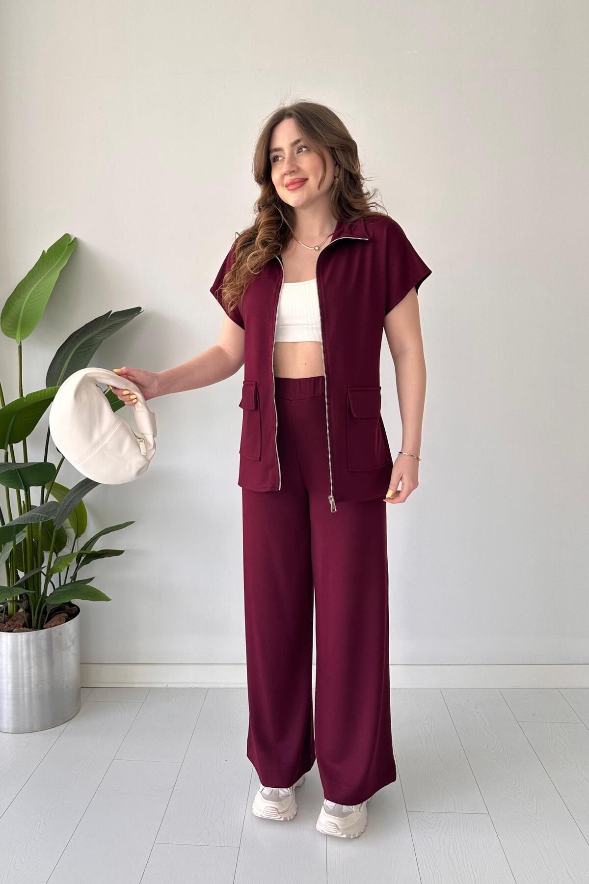 MaziButik Fermuarlı Modal Takım Bordo