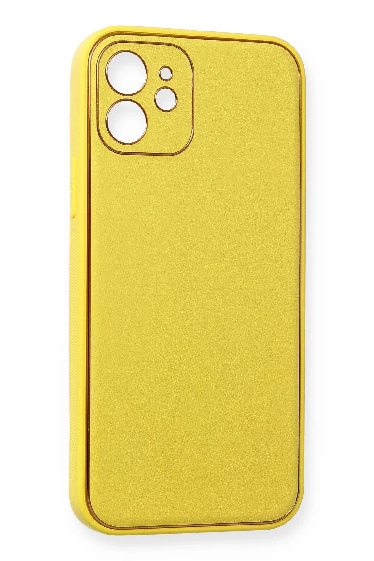 NewFace iPhone 12 Kılıf Coco Deri Silikon Kapak - Sarı NRMSA
