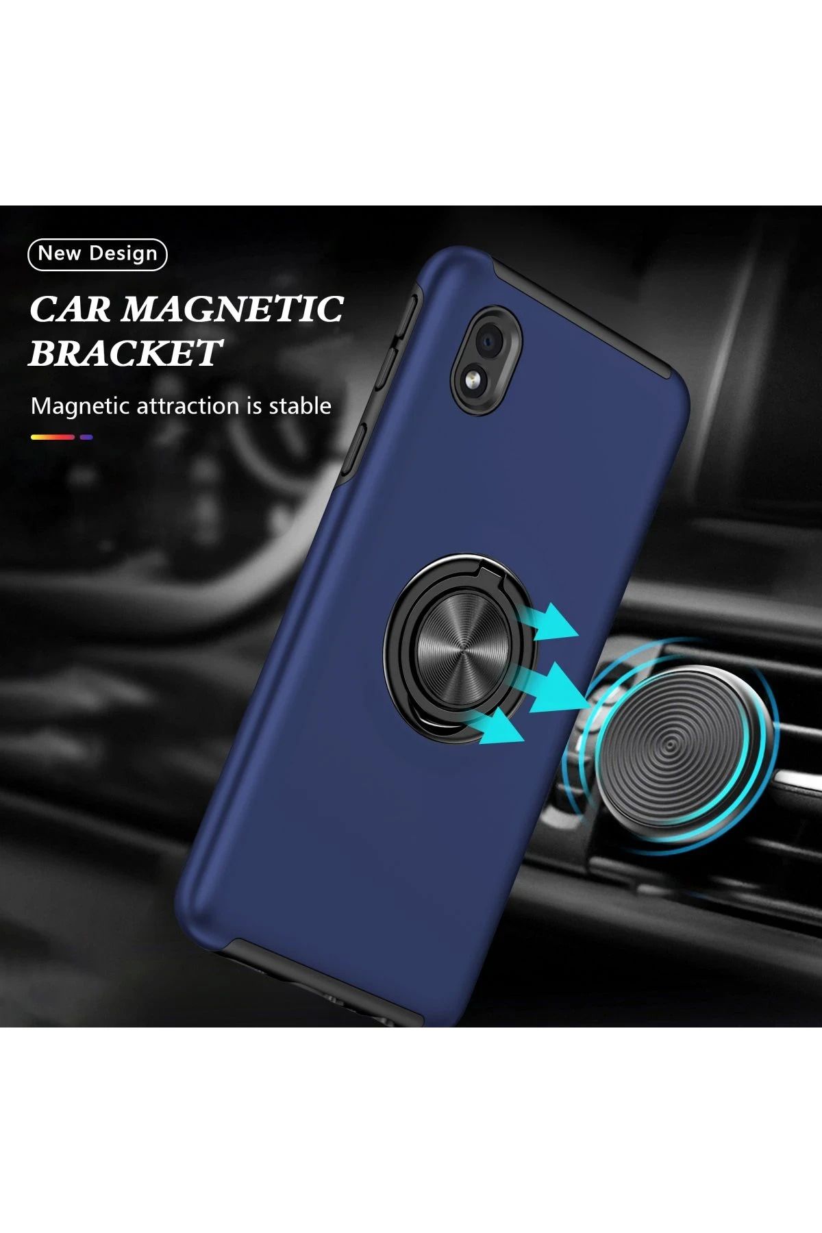NewFace Samsung Galaxy A01 Core Kılıf Elit Yüzüklü Kapak - Lacivert WLZOR