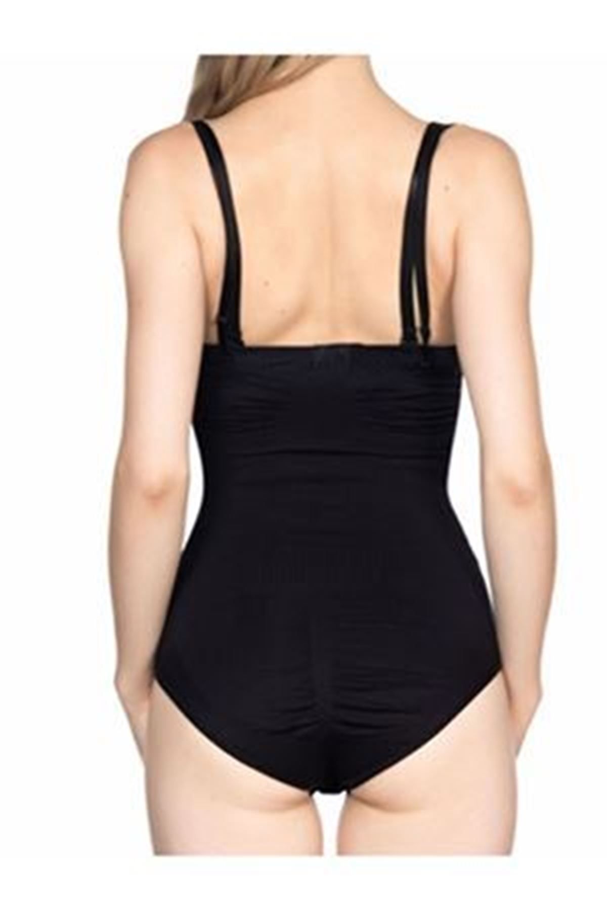 Shop58 Siyah Açık Göğüs Çıtçıtlı Dikişsiz Korse - 756