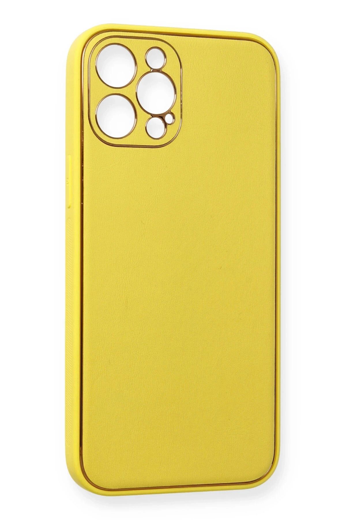 NewFace iPhone 12 Pro Kılıf Coco Deri Silikon Kapak - Sarı WLZOR