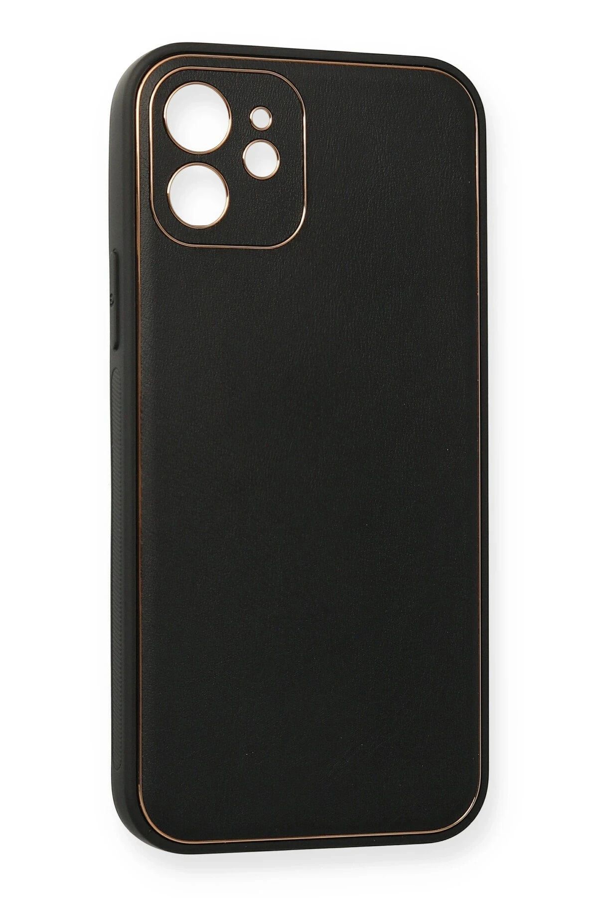 NewFace iPhone 12 Kılıf Coco Deri Silikon Kapak - Siyah FLKRY