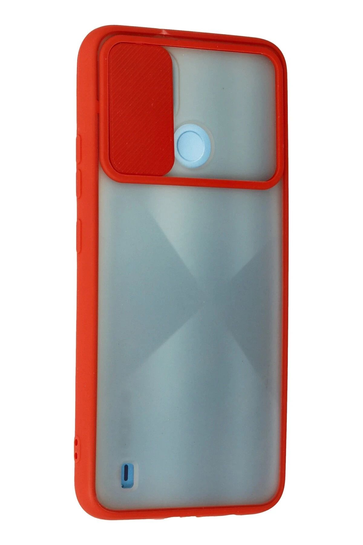 NewFace Realme C21 Kılıf Palm Buzlu Kamera Sürgülü Silikon - Kırmızı SVLRS