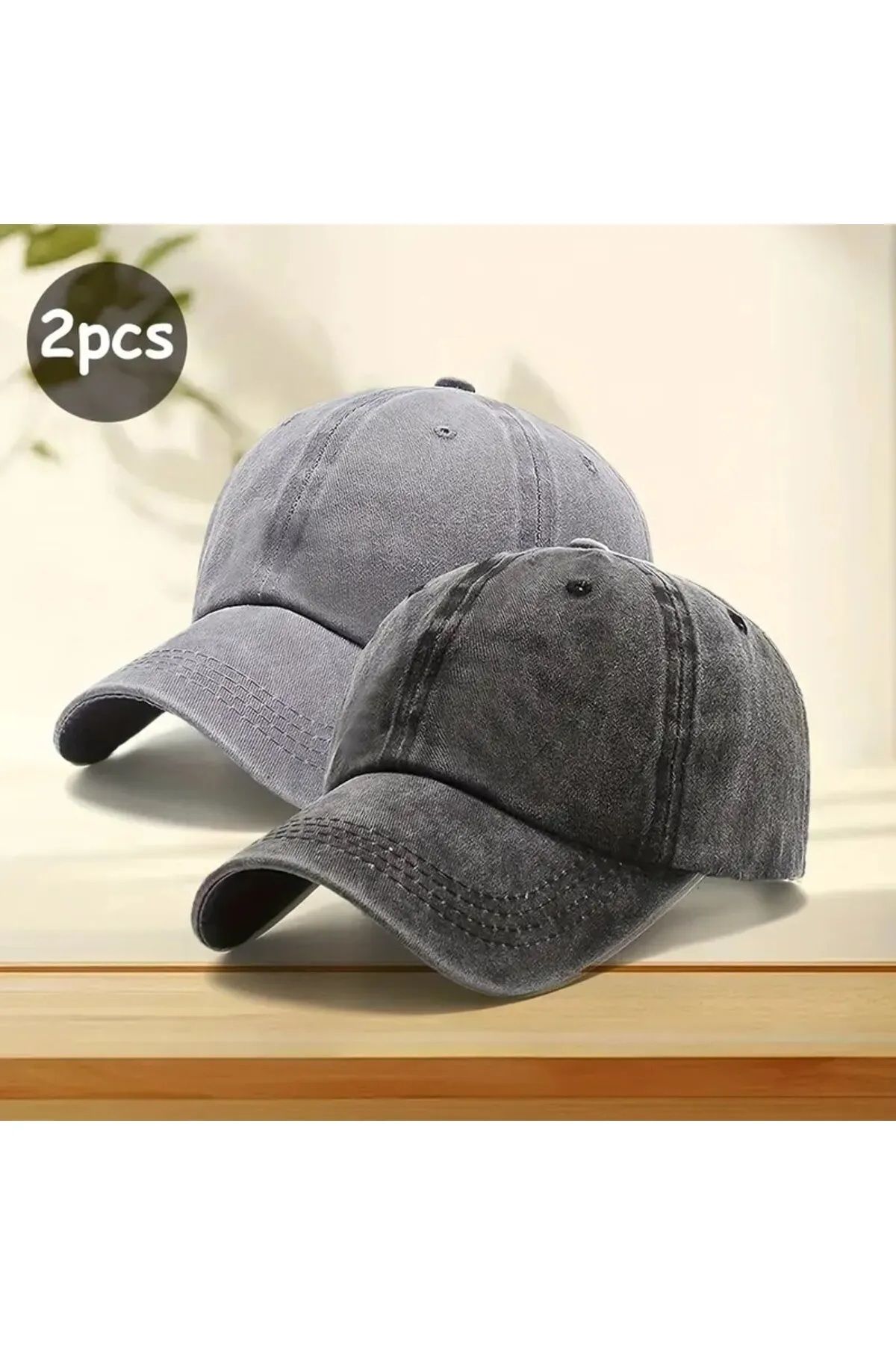 awix Unisex Yıkamalı Eskitme Cap Spor Beyzbol Şapka Arkası Ayarlanabilir 2 Adet SİYAH-GRİ