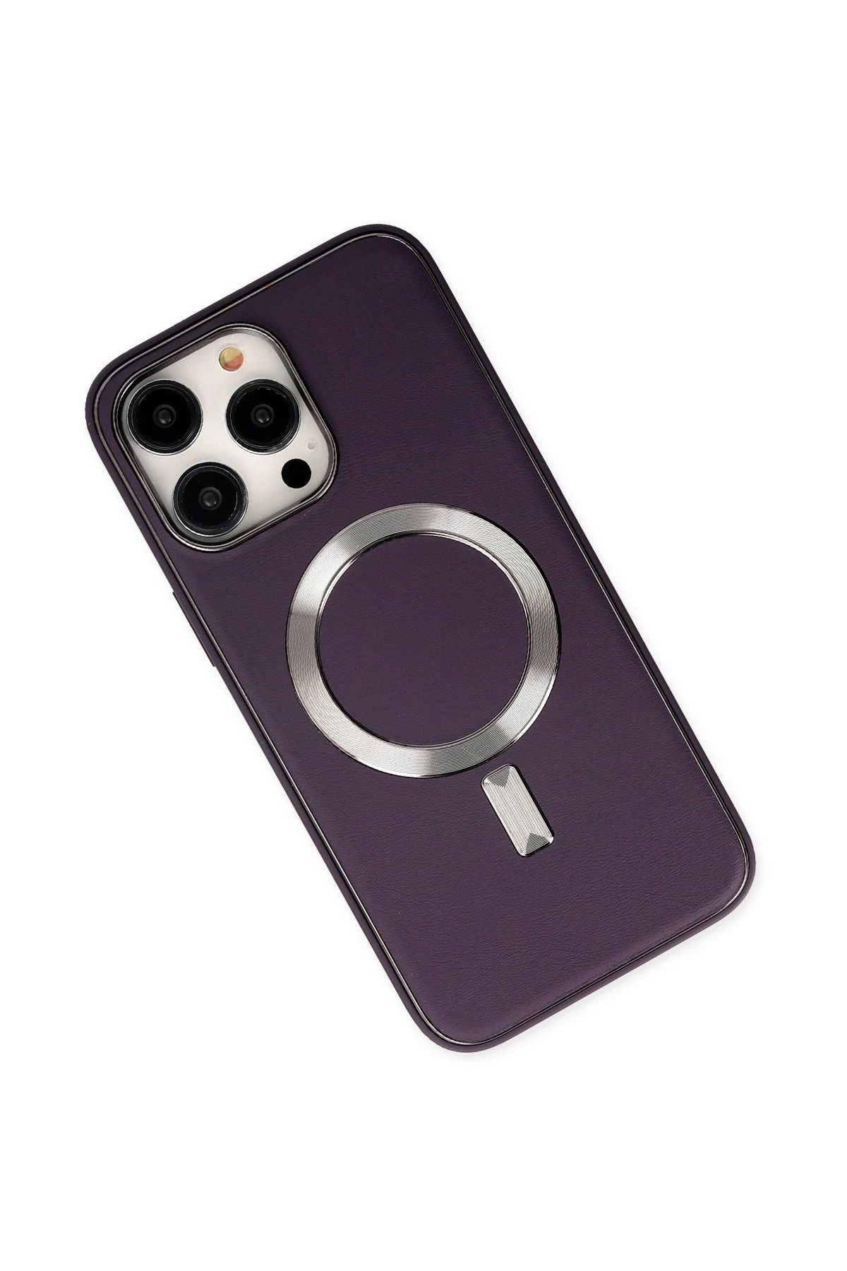 NewFace iPhone 13 Pro Max Kılıf Coco Deri Magneticsafe Silikon - Derin Mor NRMSA