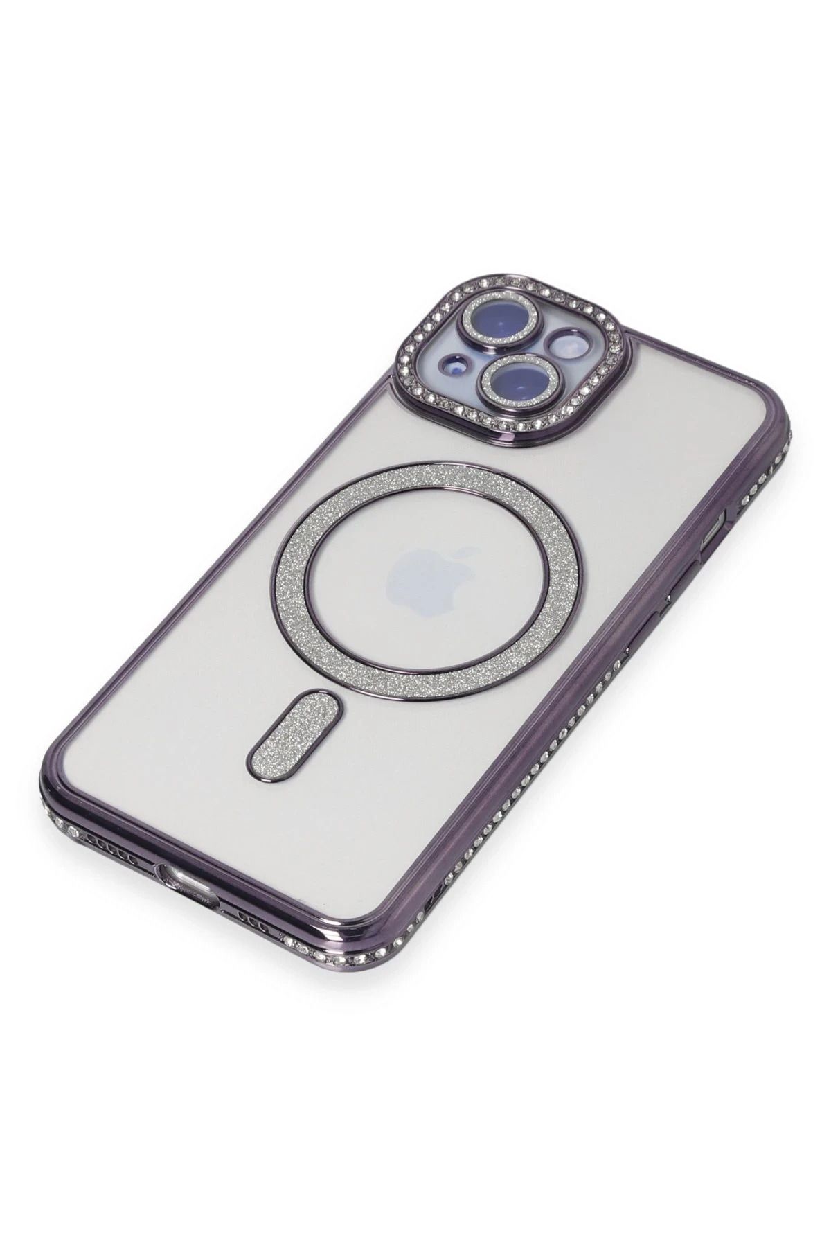 NewFace iPhone 15 Kılıf Joke Simli Magneticsafe Kılıf - Derin Mor SVLRS