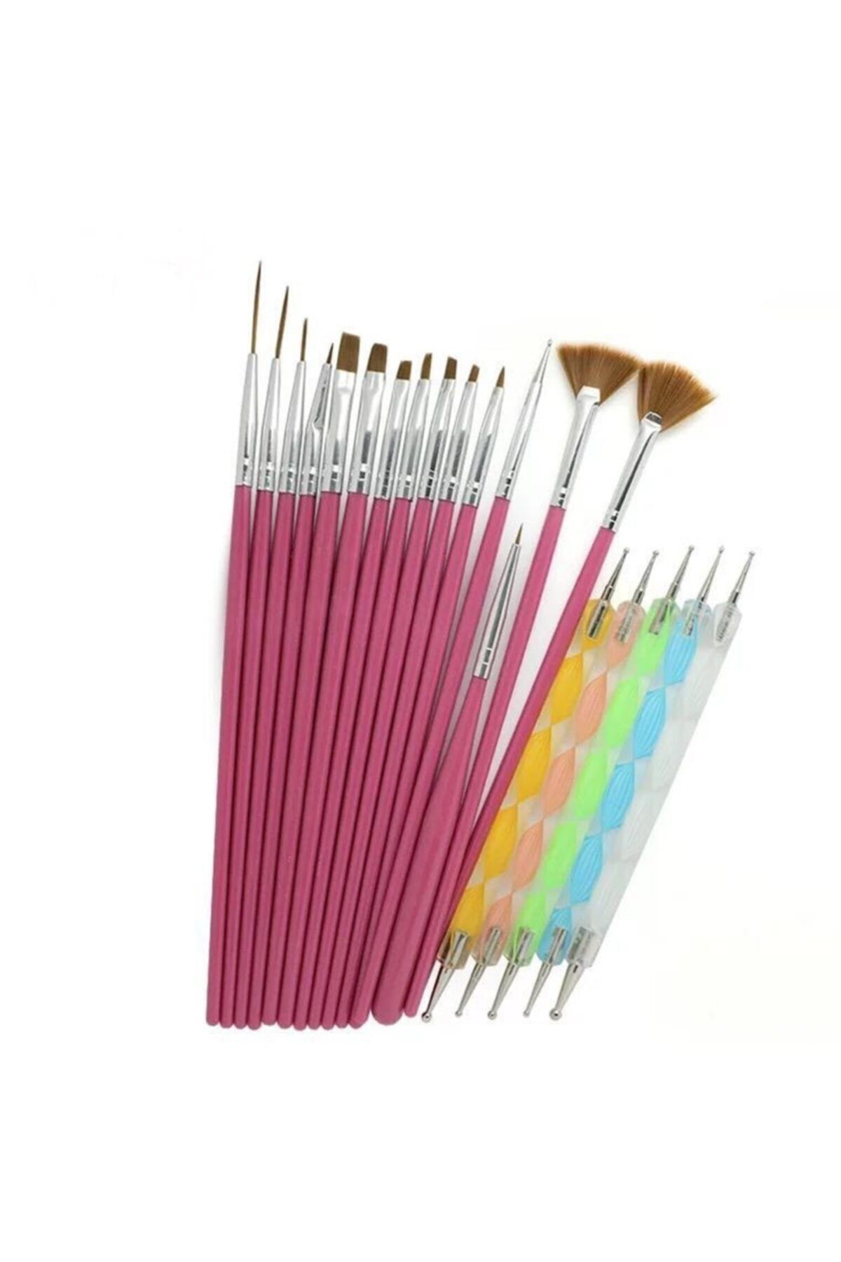 Ecosell 20 Parça Nail Art Tırnak Süsleme Desen Fırça ve Dot Kalem Seti Gül Kırmızı