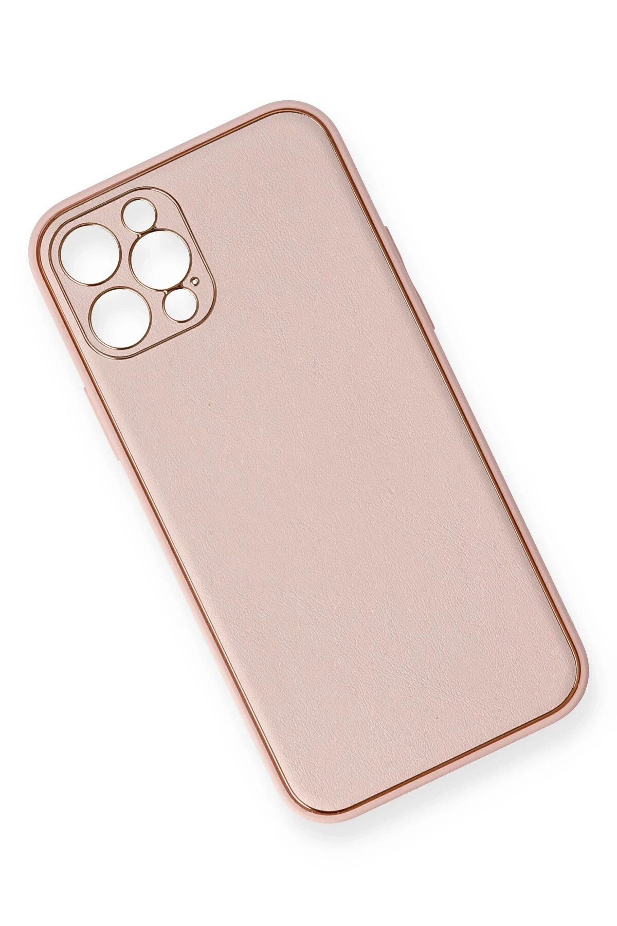 NewFace iPhone 12 Pro Kılıf Coco Deri Silikon Kapak - Pembe YKTSN