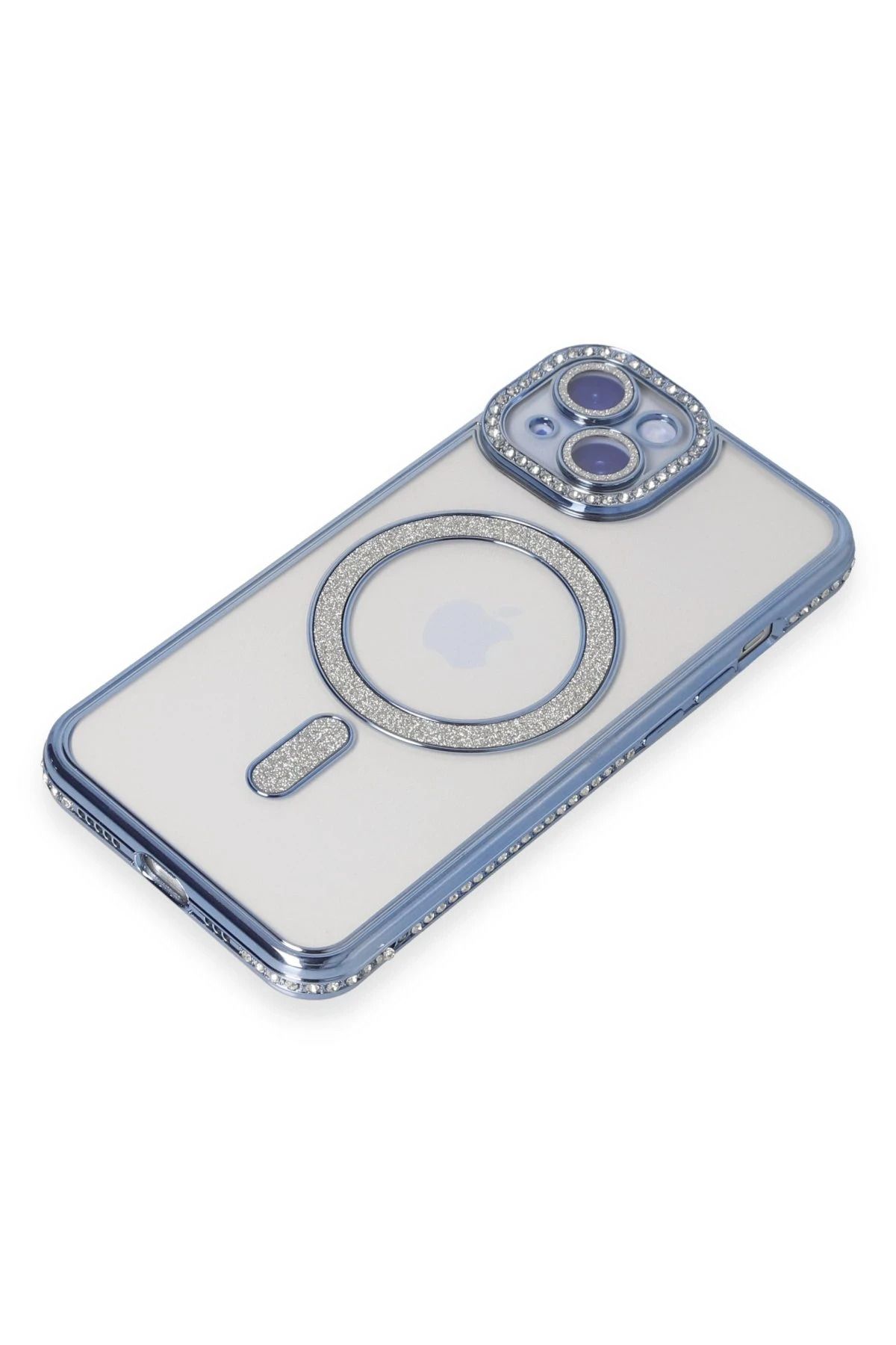 NewFace iPhone 15 Kılıf Joke Simli Magneticsafe Kılıf - Mavi GLSTD