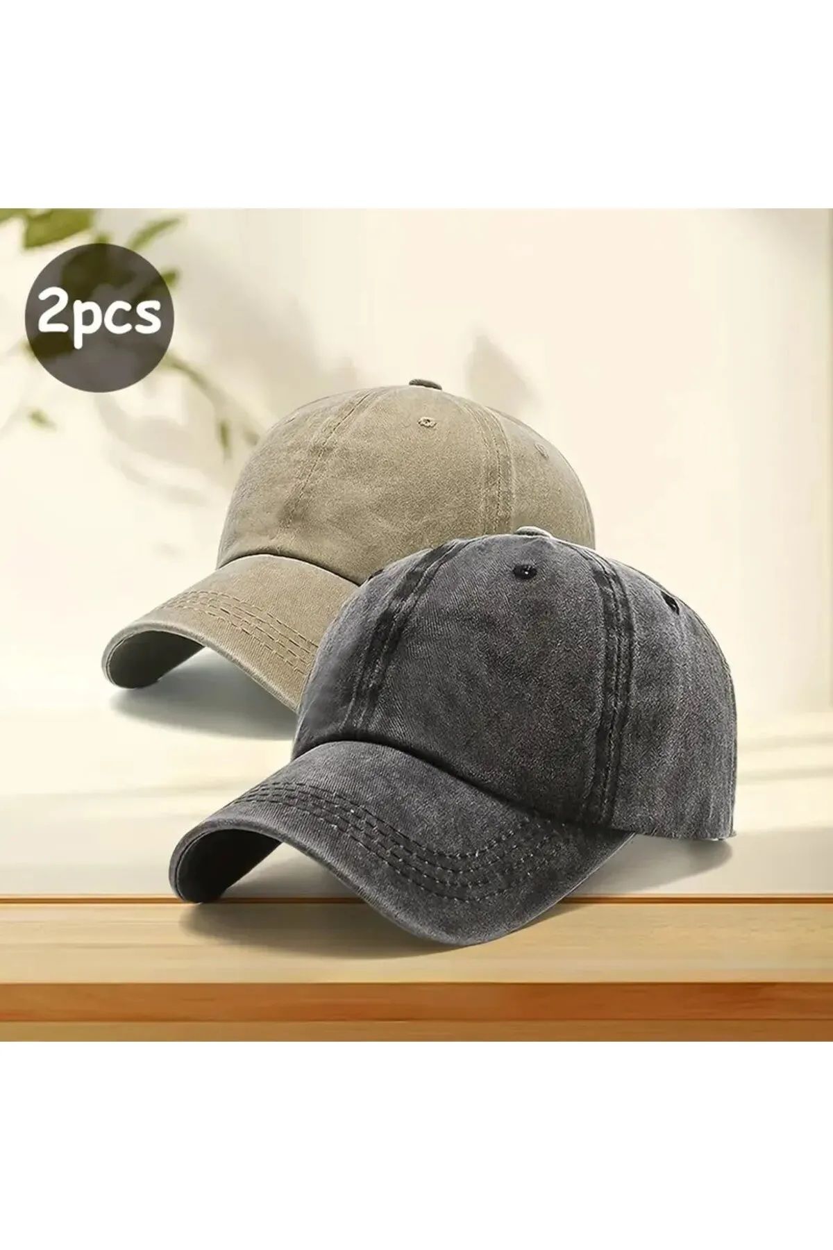 awix Unisex Yıkamalı Eskitme Cap Spor Beyzbol Şapka Arkası Ayarlanabilir 2 Adet SİYAH-BEJ