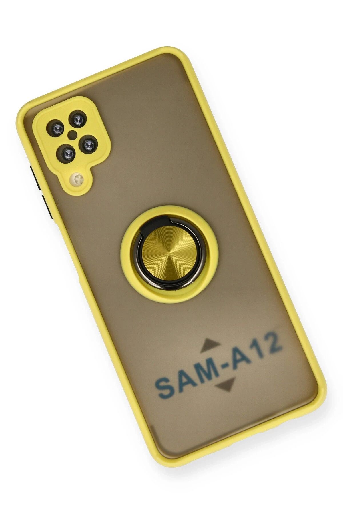 NewFace Samsung Galaxy A12 Kılıf Montreal Yüzüklü Silikon Kapak - Sarı NRMSA