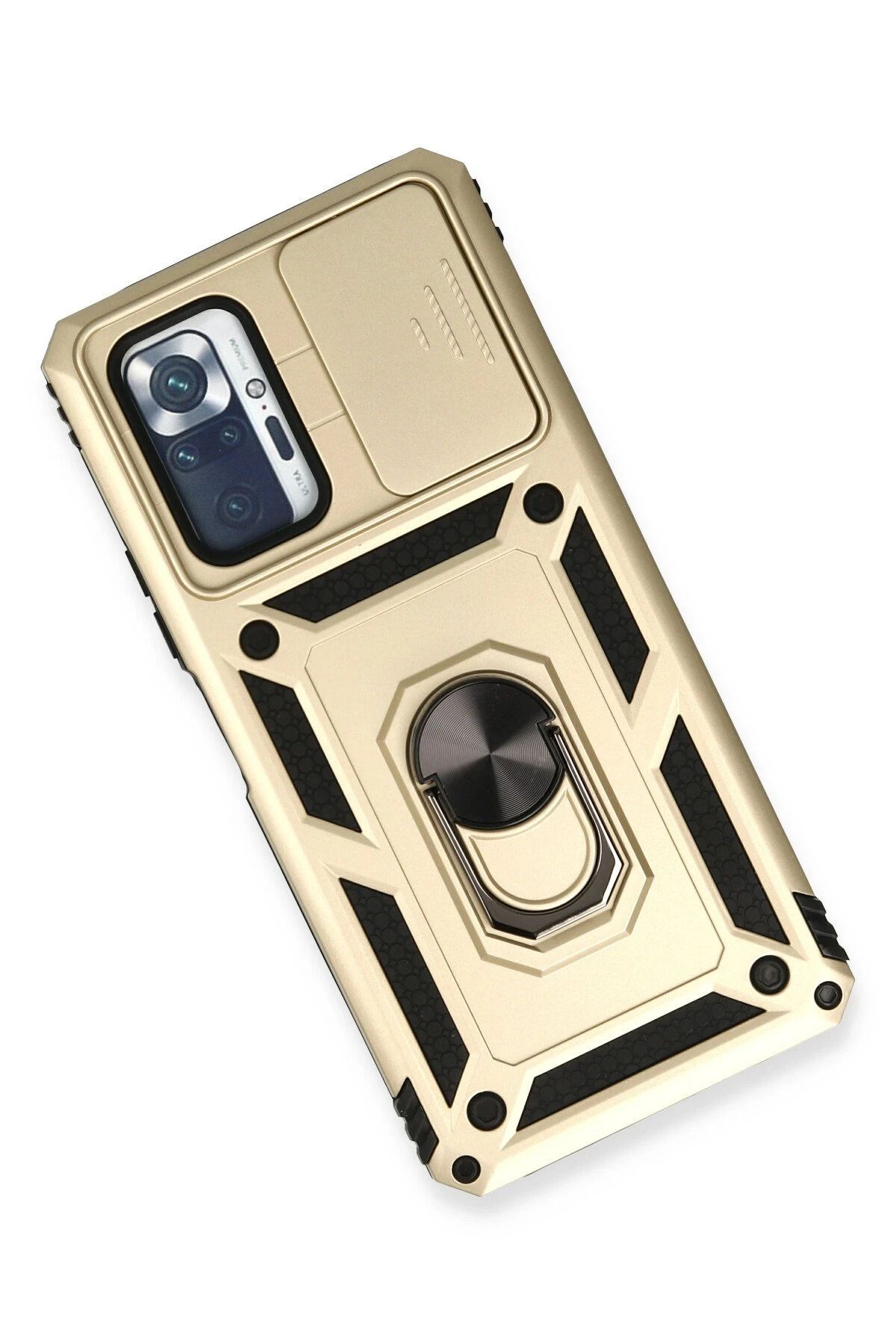 NewFace Xiaomi Redmi Note 10 Pro Kılıf Pars Lens Yüzüklü Silikon - Gold NRMSA
