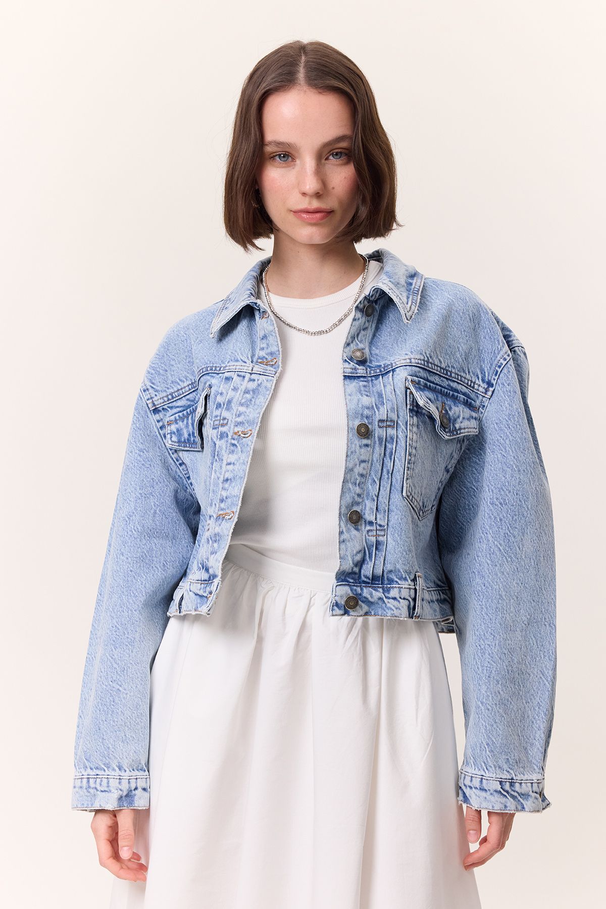 Manuka CEPLİ KISA DENIM CEKET AÇIK MAVİ
