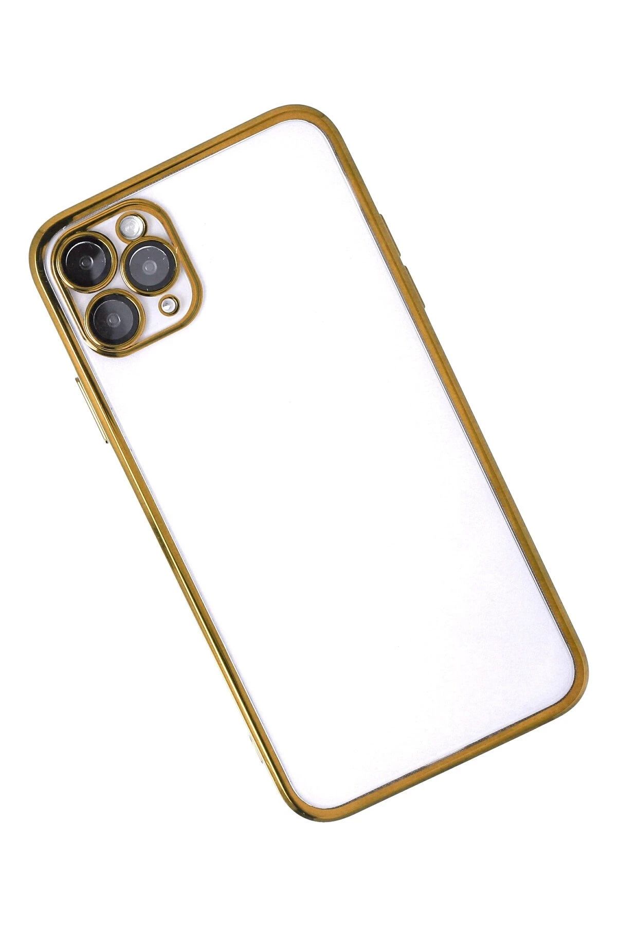 NewFace iPhone 11 Pro Max Kılıf Lensli Silikon - Gold SVLRS