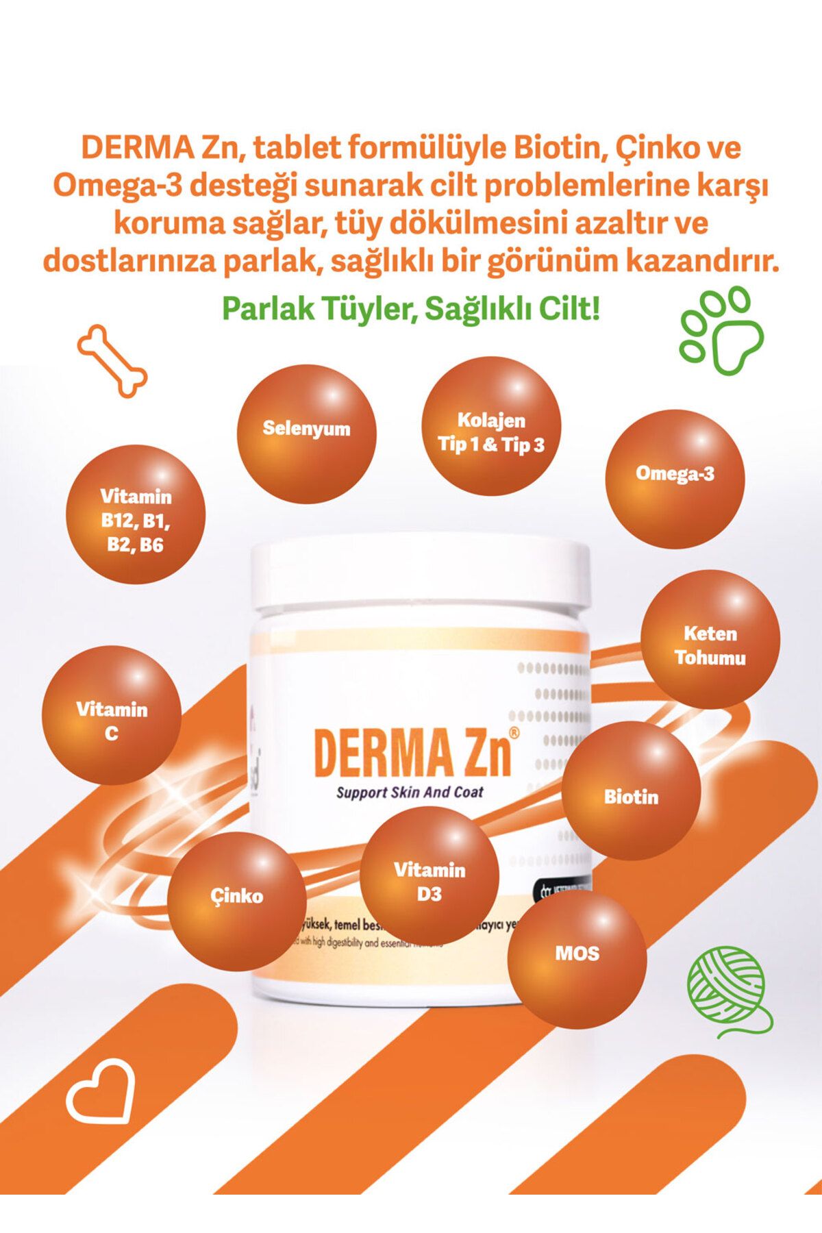vsd DERMA ZN 120g Chew Tablet Köpekler için Tüy Dökülme Engelleyici