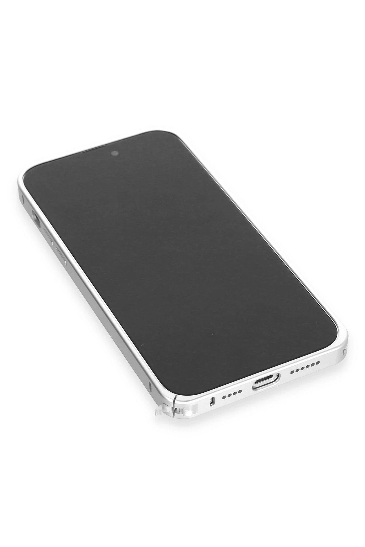 Joko iPhone 15 Pro Max Kılıf Metal Bumper Magneticsafe Kapak - Gümüş NRMSA