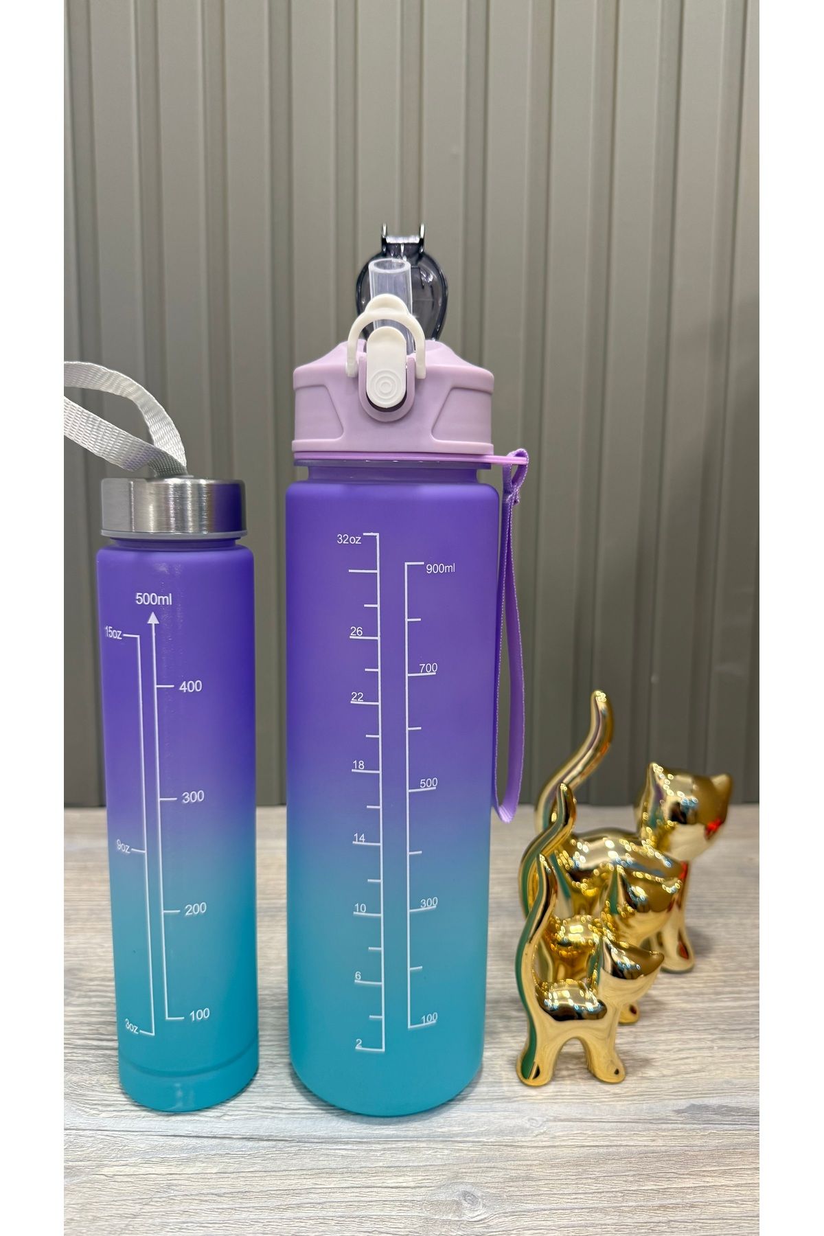 Snow Homs 2 Li Motivasyonel Su Matarası Su Şişesi Suluk 900ml+600ml Spor Salonu Su Şişesi Suluk