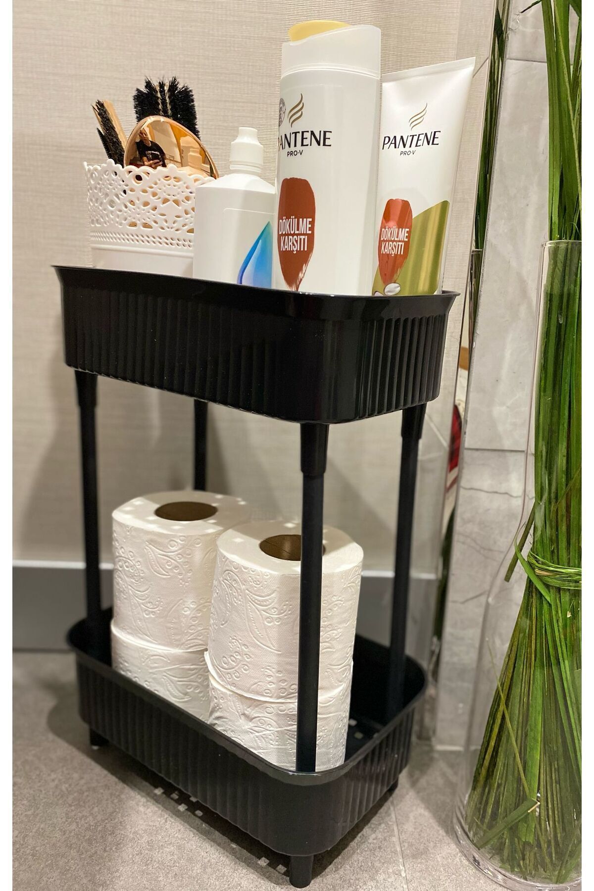 ViZKA 2 Katlı Plastik Organizer , Banyo Mutfak Dolap İçi Düzenleyici , SİYAH