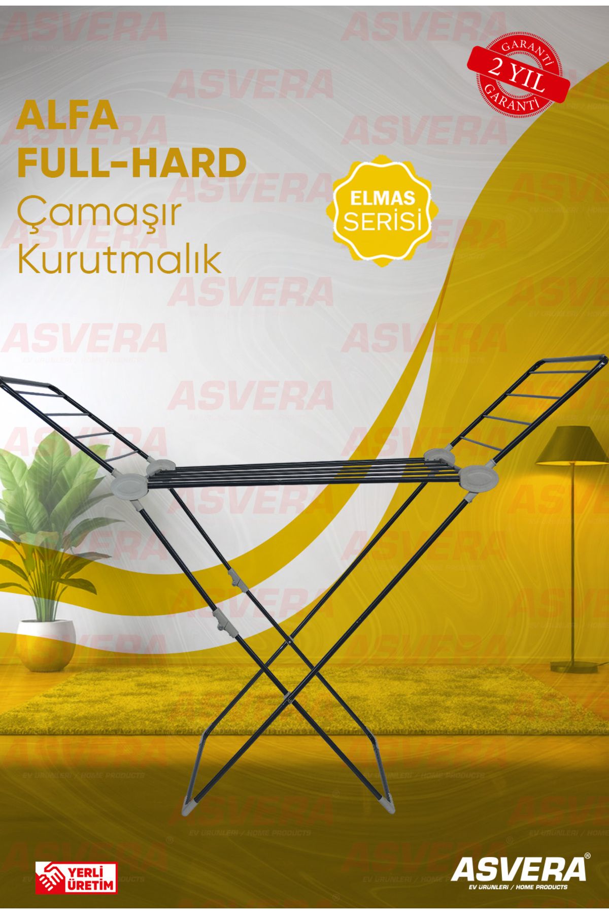 ASVERA Elmas Serisi - Alfa Full-hard Borulu Çamaşır Kurutmalık - Kanatlı Çamaşır Kurutma Askısı