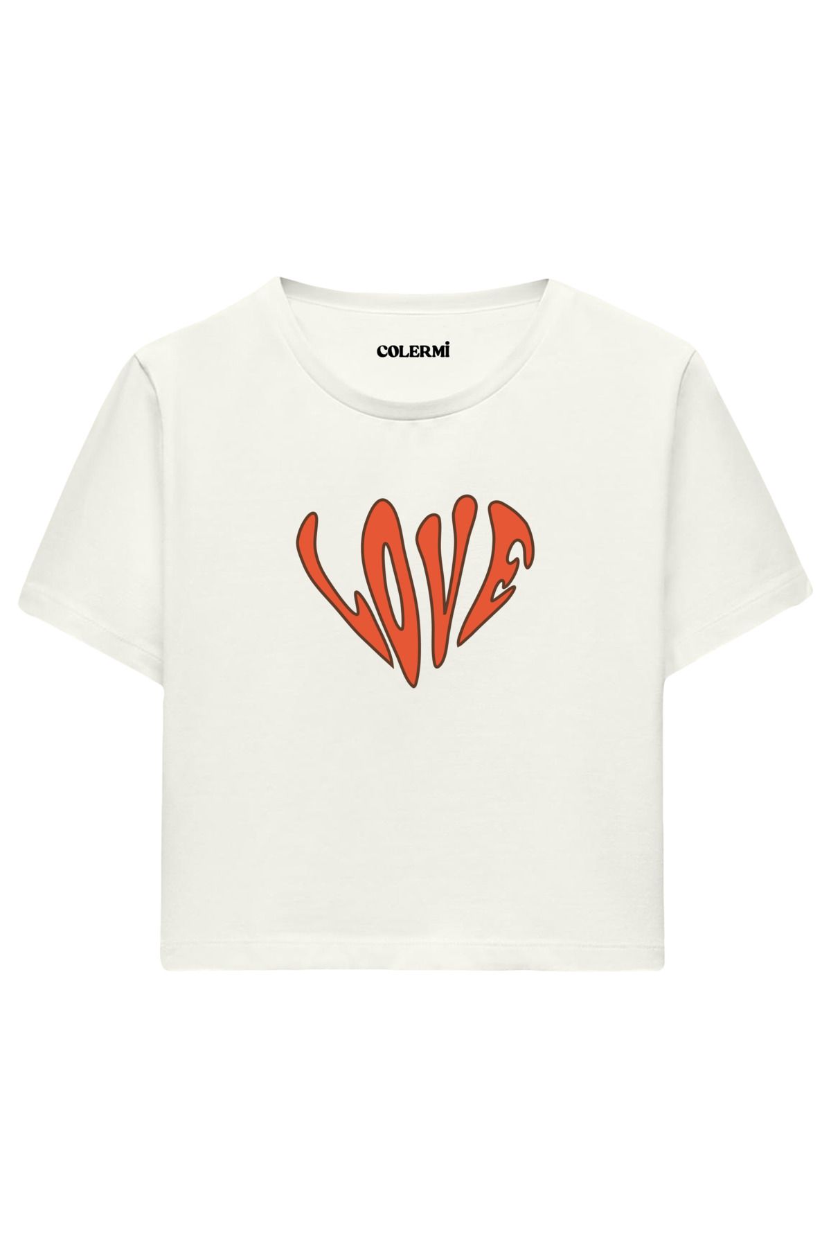 Colermi LOVE Tipografi Baskılı %100 Pamuk Kadın Crop Tshirt