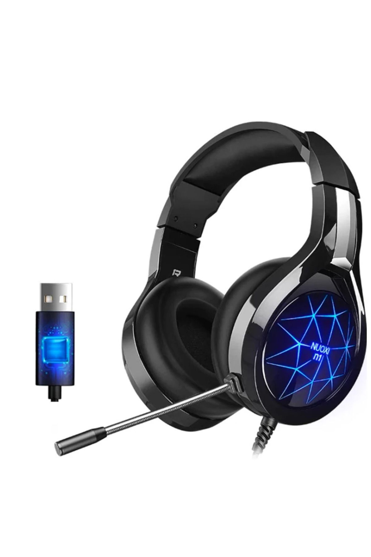 bestdijital MC N1 LED Işıklı Mikrofonlu USB Kulaküstü Gamer Kulaklığı (Siyah-Mavi)
