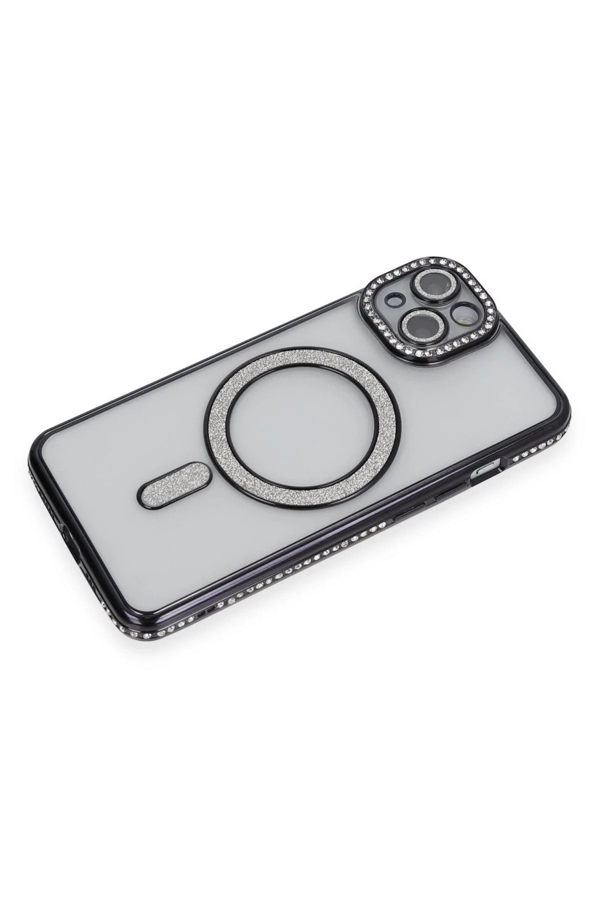 NewFace iPhone 13 Kılıf Joke Simli Magneticsafe Kılıf - Siyah GLSTD