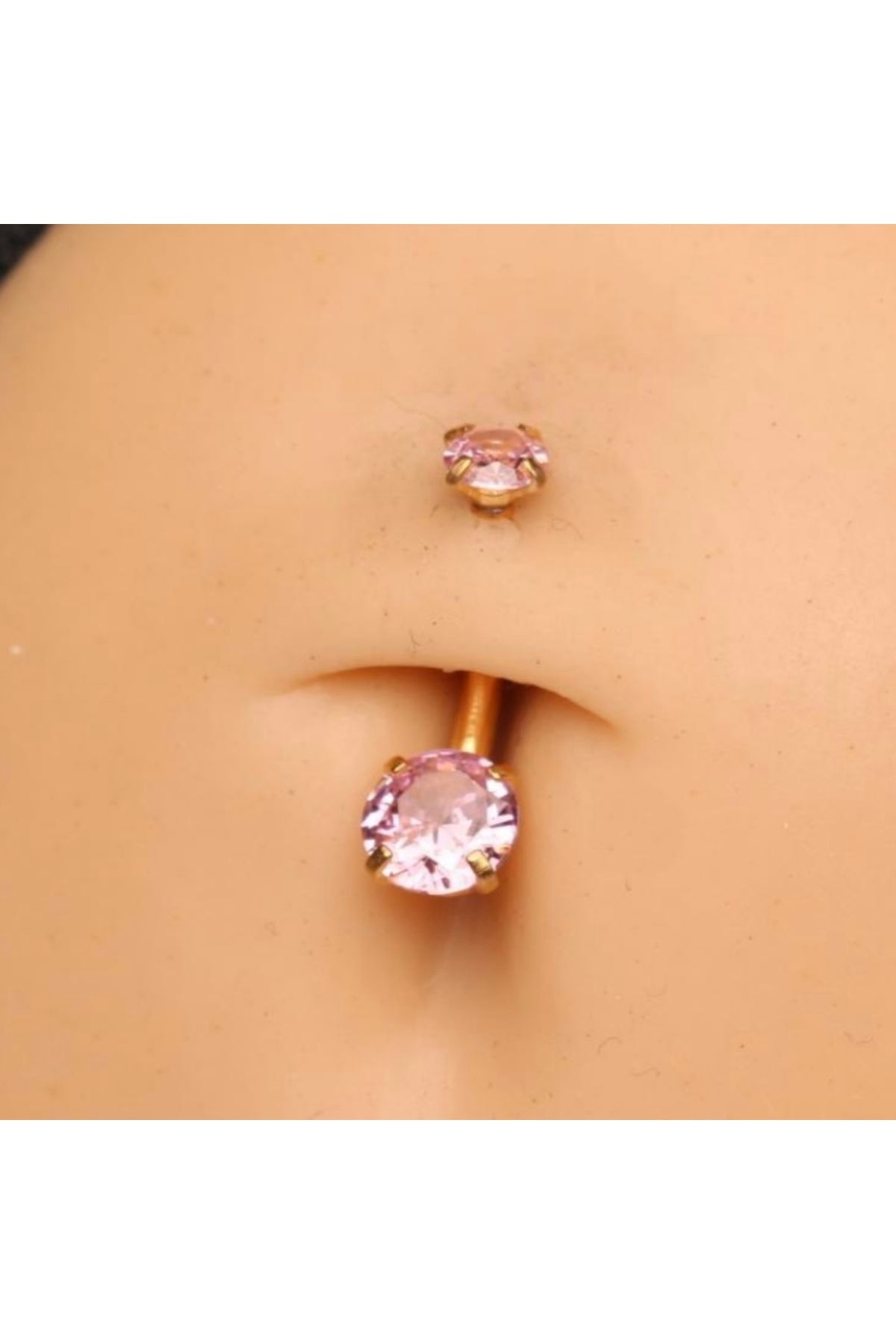 Bylin Çift Pembe Zirkon Taşlı Cerrahi Çelik Göbek Piercing - Bar Uzunluğu 10mm- 1 adet