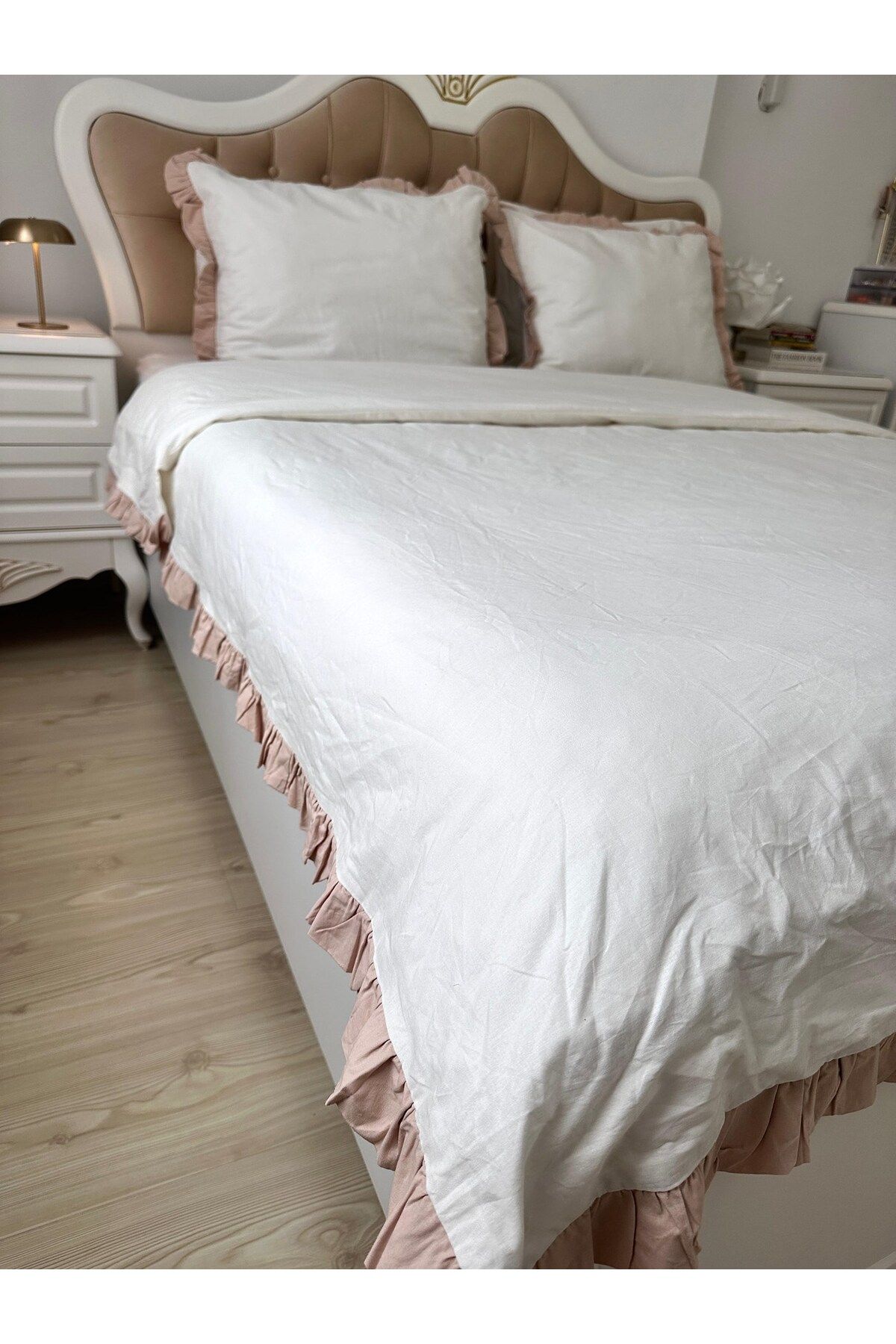 Tly Home Textiles NEVRESİM TAKIMI (ÇİFT KİŞİLİK VİZON FIRFIRLI ) EKRU