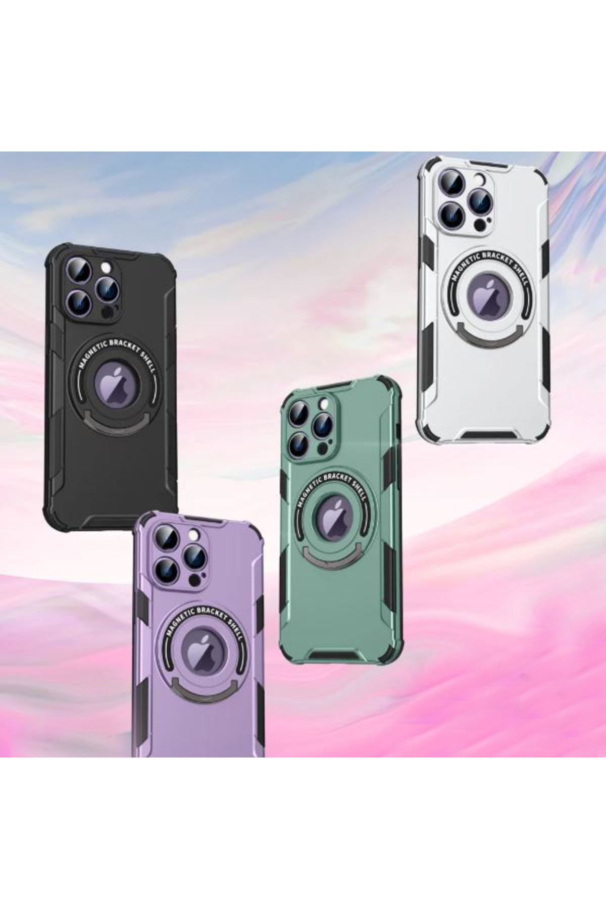 REDz Accessories-Ultra-solid Case, Ring Armor, Compatible with iPhone 15 Pro Max, Magsafe, Ring Holder, Silver 2