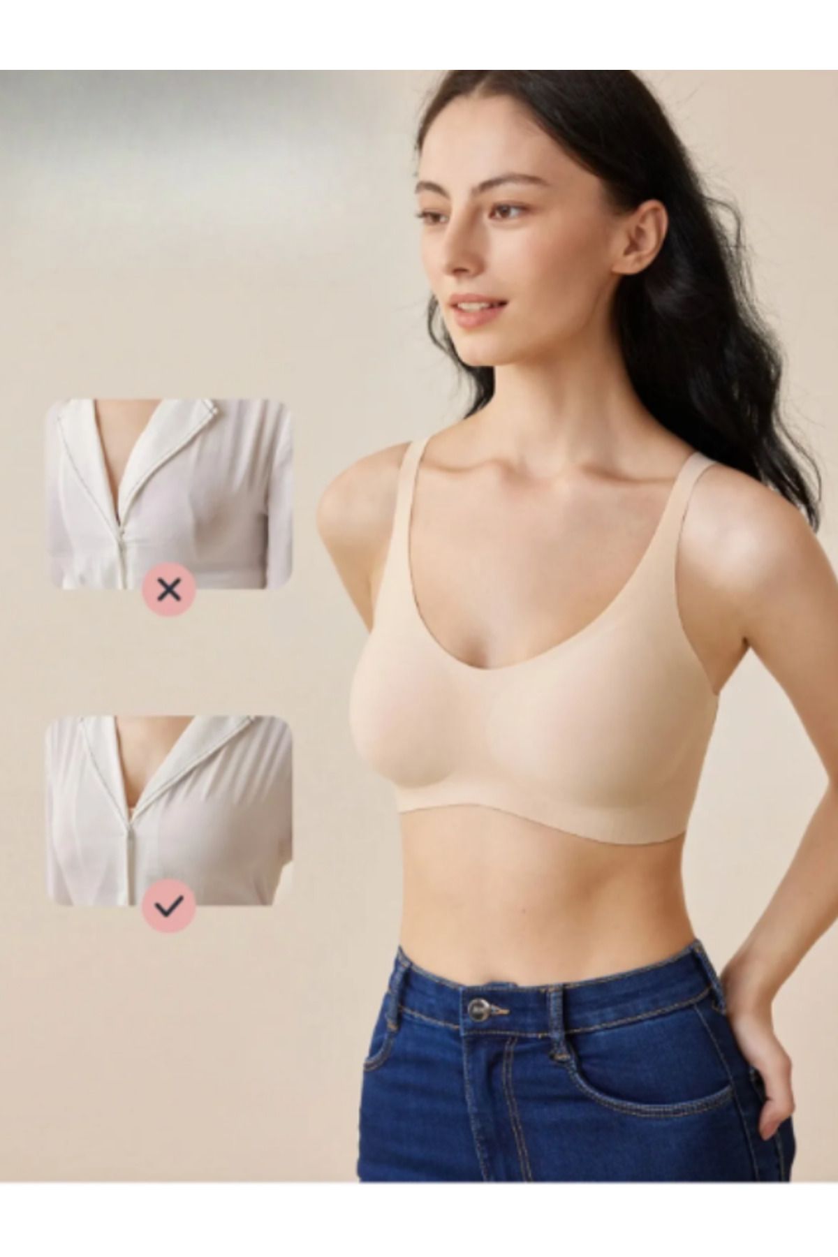 FİTFORMGİYİM Lazer Kesim Dikişsiz Pedli Yumuşak İz Yapmaz Balensiz Invisible Görünmez Push Up Toparlayıcı Sütyen