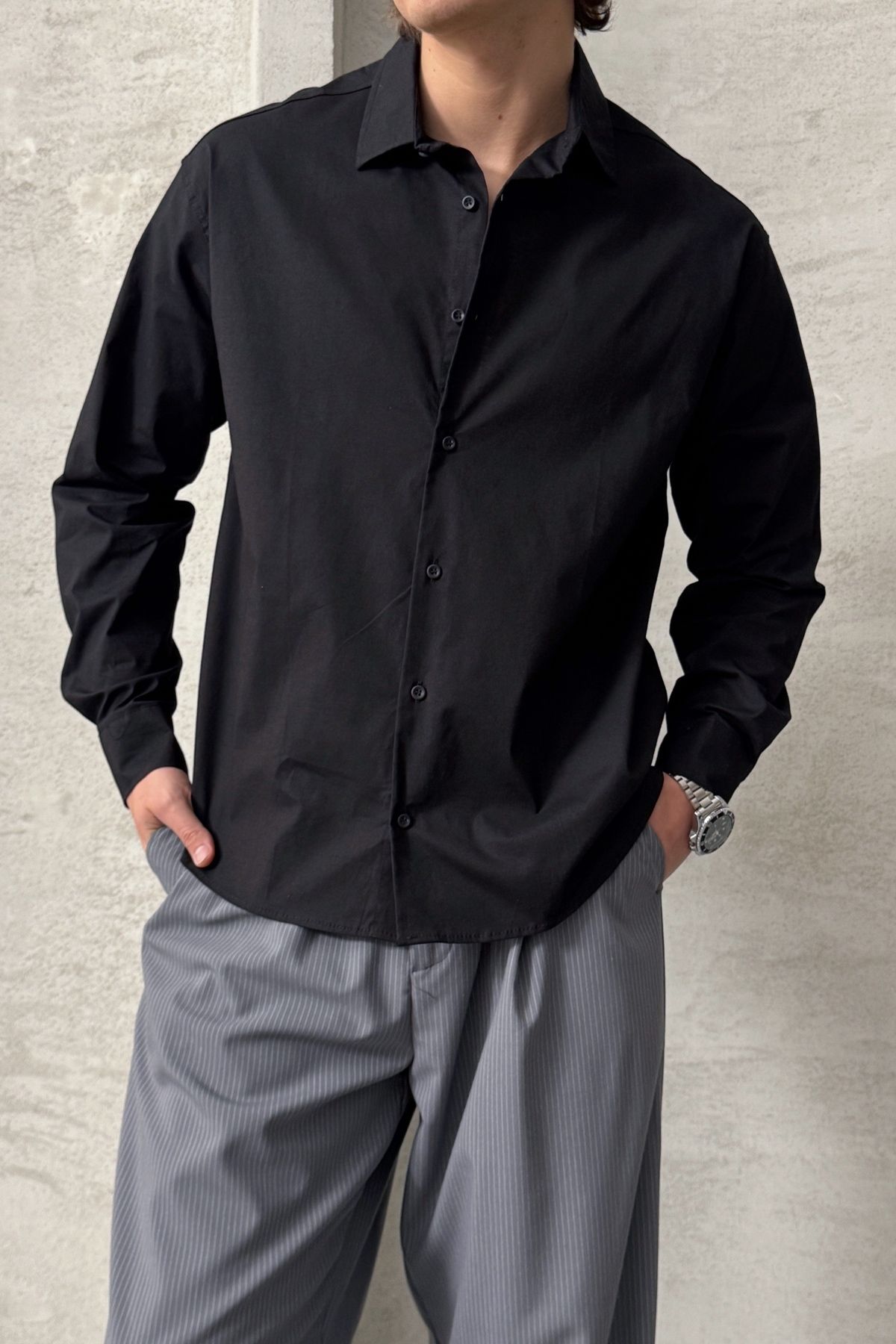 HYMAN Erkek Oversize Pamuklu Poplin Gömlek