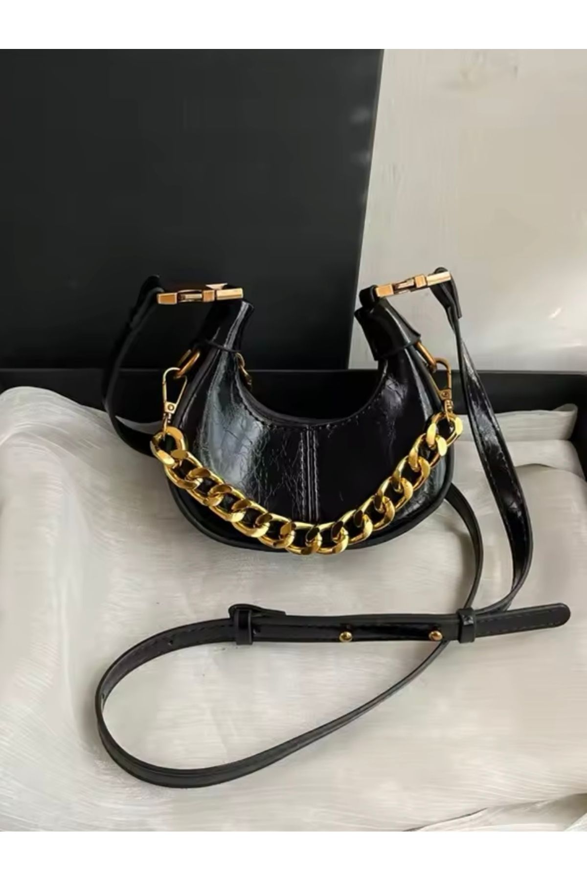 HONEY BAG MAYA Zincir Detay Mini Siyah Kadın El, Kol ve Omuz Çantası
