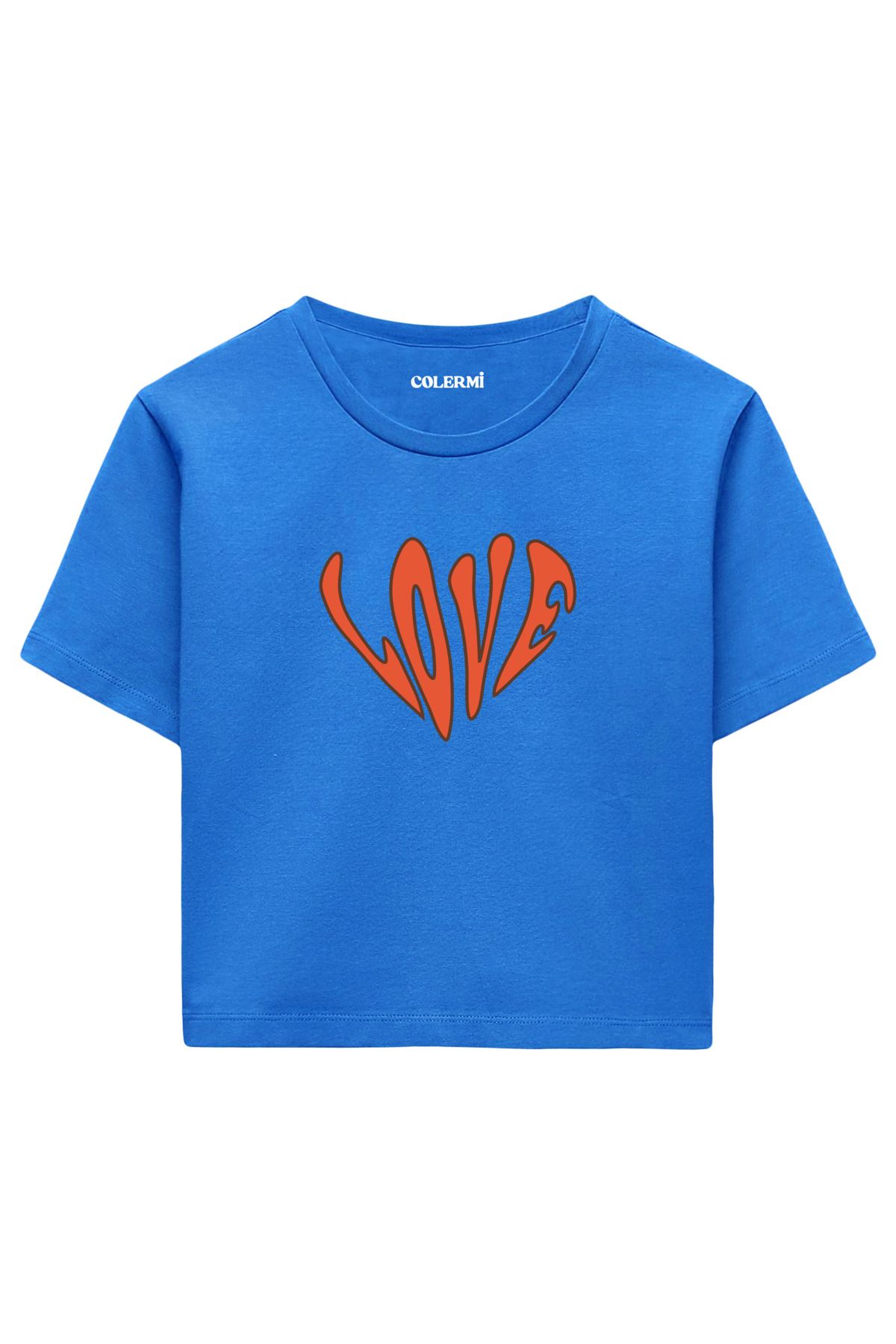 Colermi LOVE Tipografi Baskılı %100 Pamuk Kadın Crop Tshirt