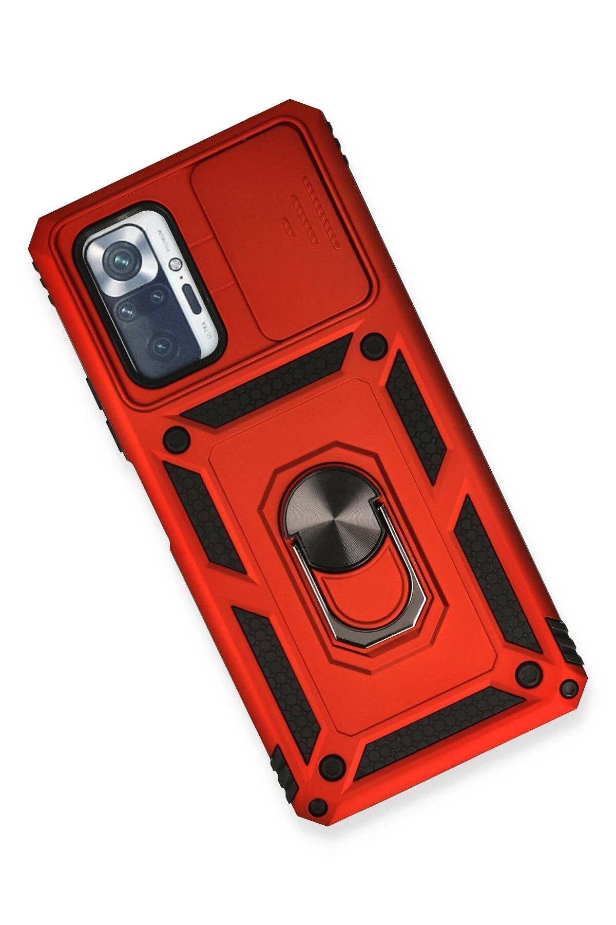 NewFace Xiaomi Redmi Note 10 Pro Kılıf Pars Lens Yüzüklü Silikon - Kırmızı NRMSA