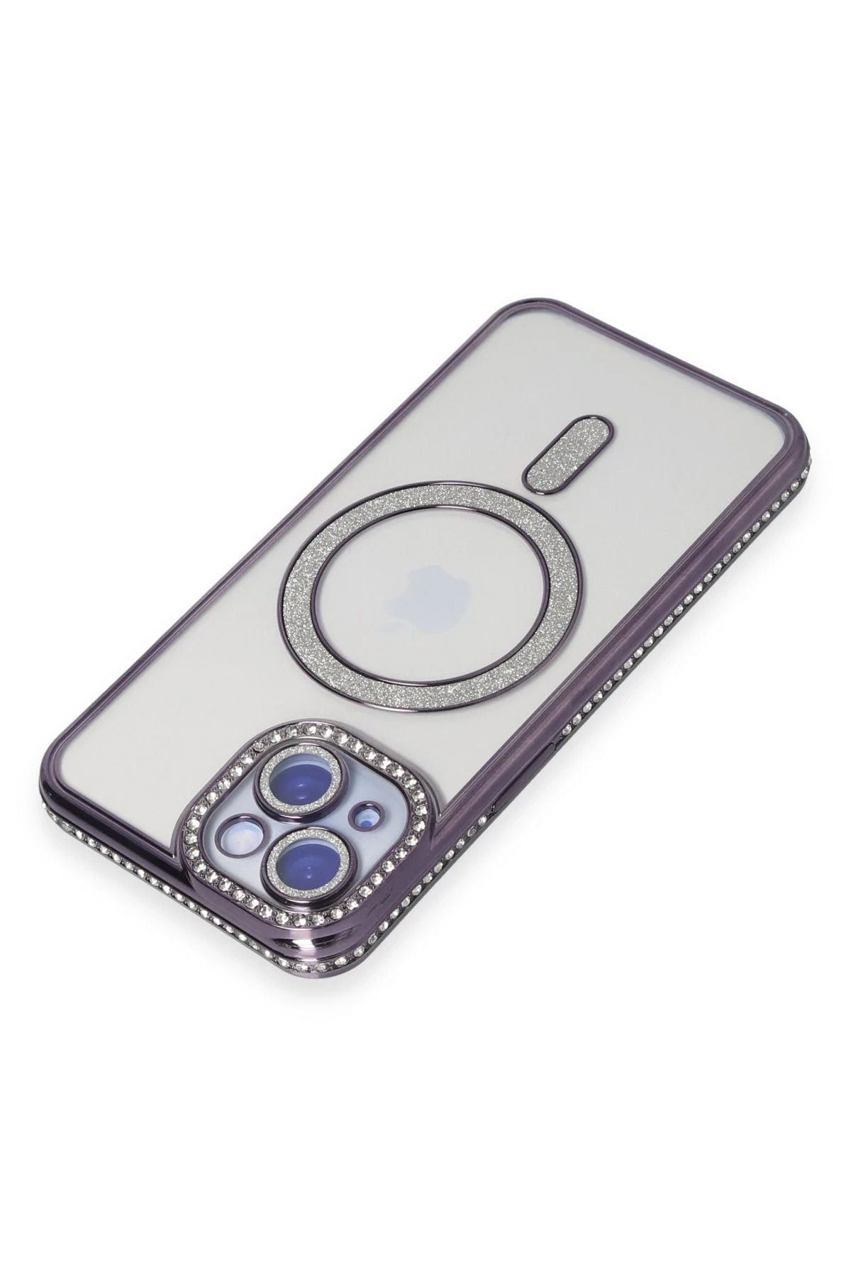 NewFace iPhone 13 Kılıf Joke Simli Magneticsafe Kılıf - Derin Mor GLSTD