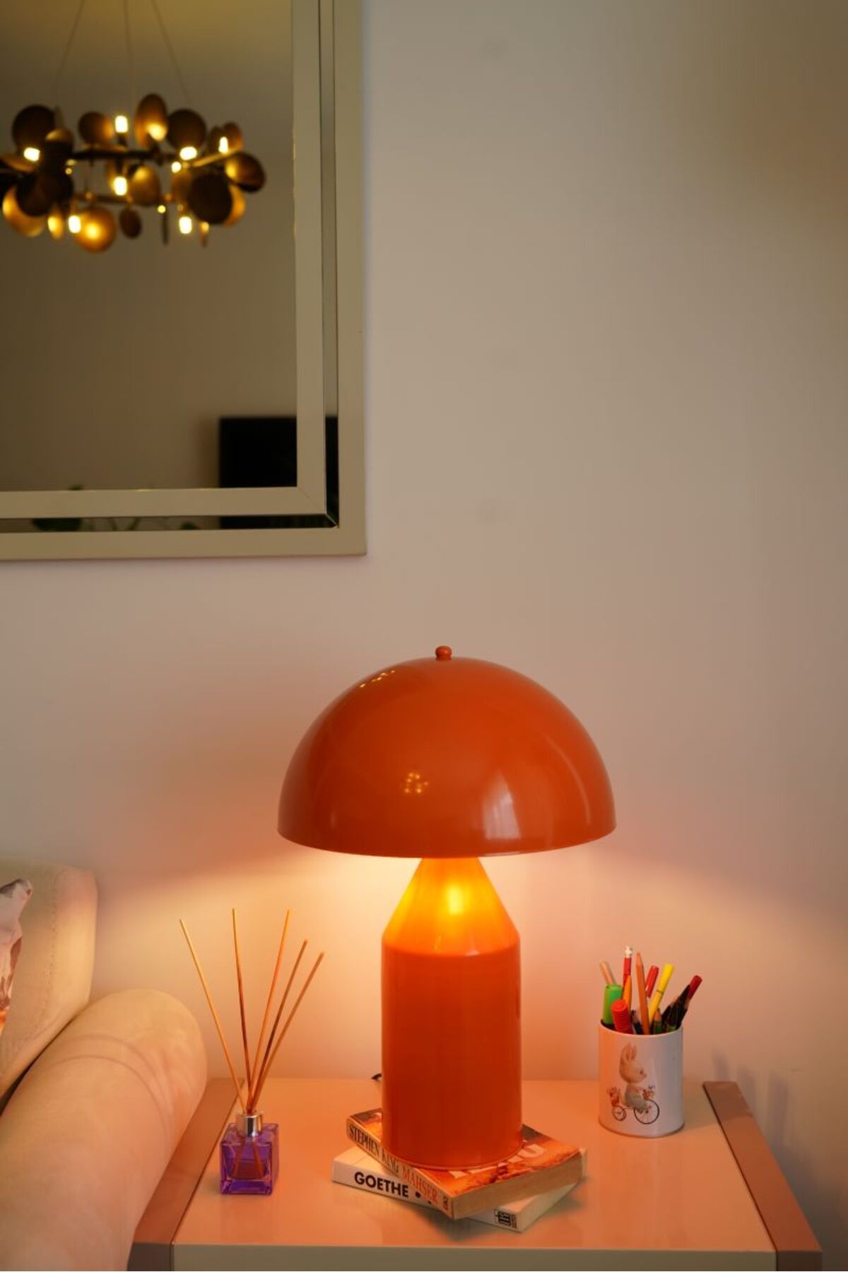 retro home design Mushroom Model Kalem Ayaklı Turuncu Renkli Çalışma Masası Salon Abajur Masa Lambası