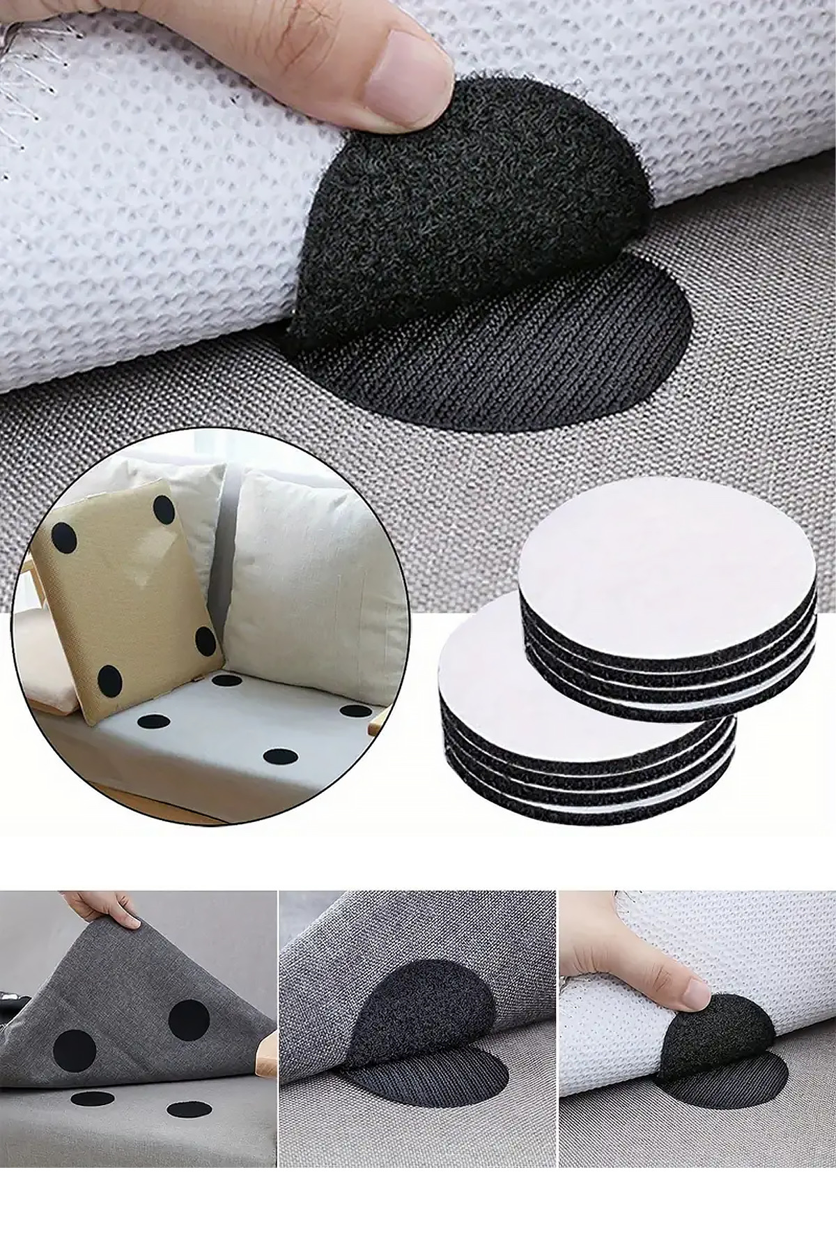 Soillium 10lu Halı Kilim Koltuk Örtüsü Sabitleyici Kaydırmaz Cırt Yıkanabilir Kendinden Yapışkanlı Cırtlı Ped