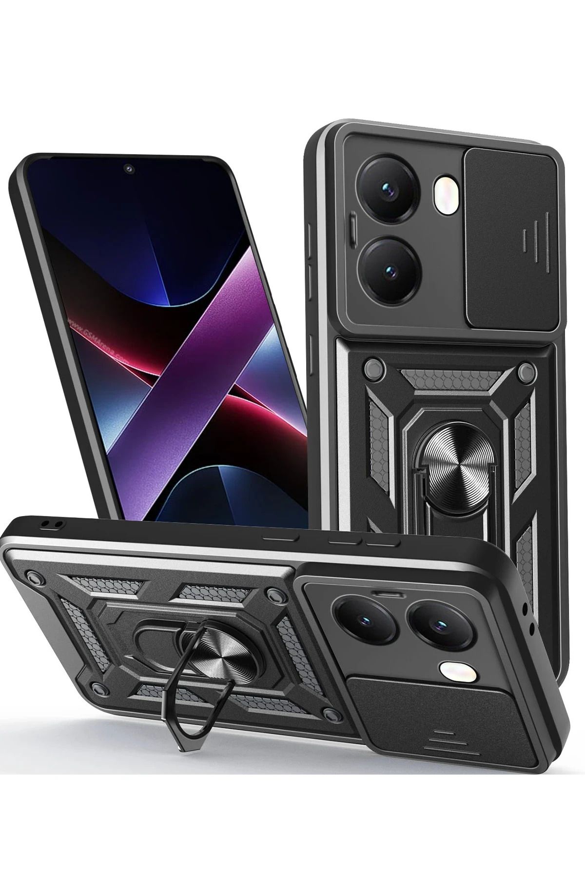 Coolacs Xiaomi Poco X7 Pro ile Uyumlu Kılıf Magnetik Standlı Kamera Korumalı Sürgülü Kapak