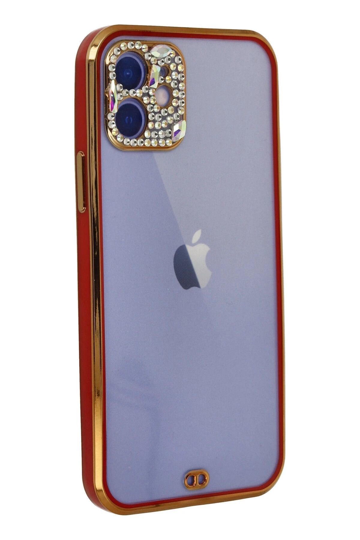 NewFace iPhone 12 Uyumlu Kılıf Liva Taşlı Silikon - Kırmızı GLSTD
