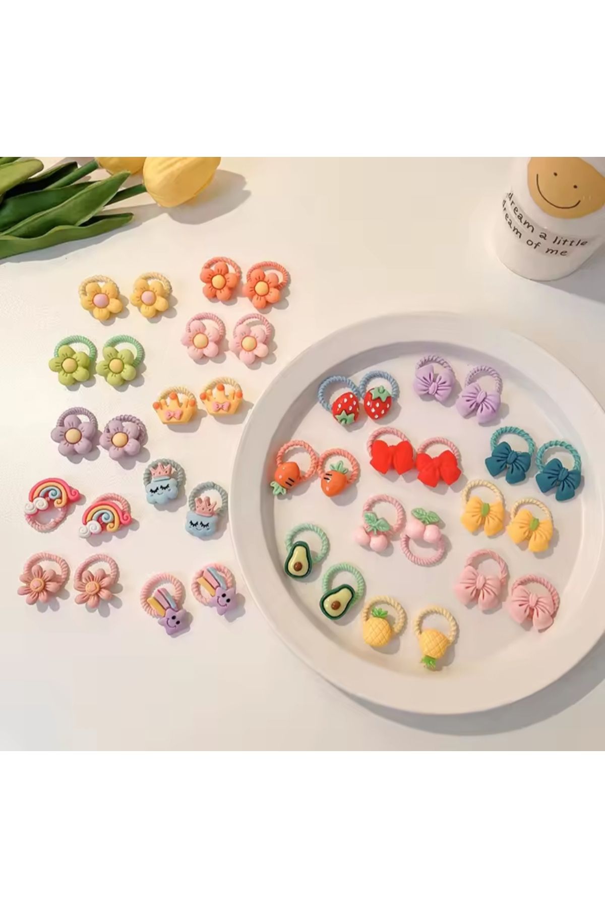 MutluBiDünya Lily Kız Çocuk Bebek 10 Çift Minimal Figürlü Lastikli Toka