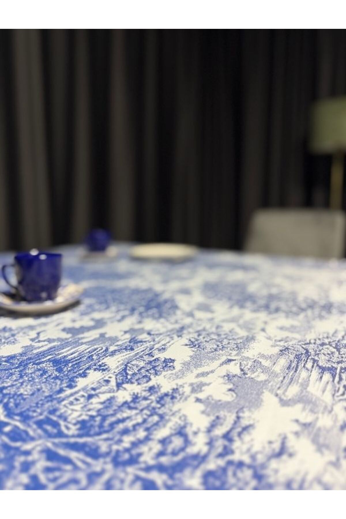 LOOM & LAUREL Jakarlı Dokuma Kumaş Dikdörtgen 160 X 240 Masa Örtüsü Mavi Ağırlıklı