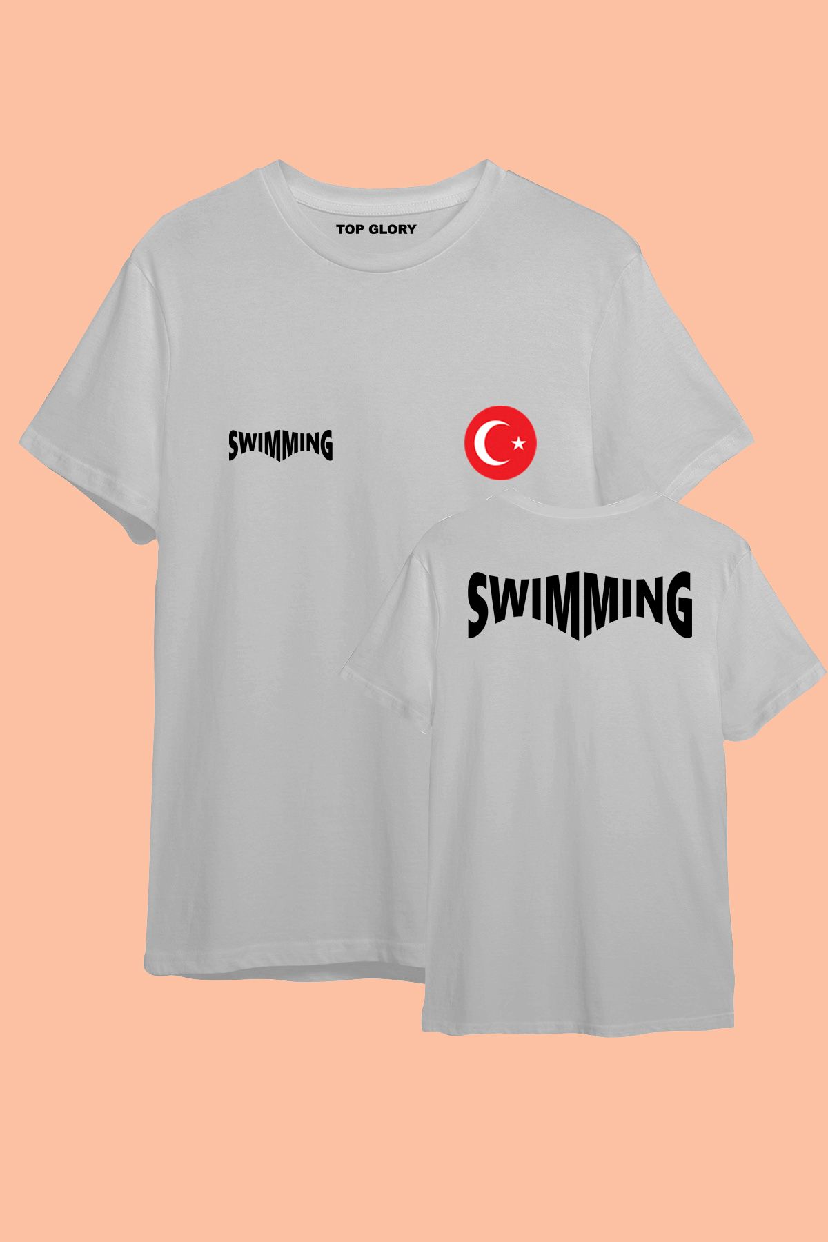 TOP GLORY Yüzme Baskılı Spor T-Shirt Sporcu Tişörtü